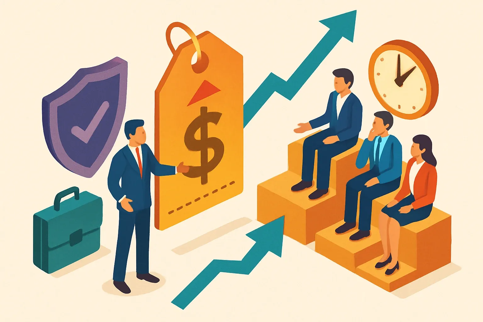 Generate an illustration for an article following this concept:

Selling EPD Costs To Leadership
Sticker shock is real. The trick is to frame EPD spend as an access fee to revenue, risk reduction, and speed, not a line item that sits in isolation.

Ensure that you use no text, as this illustration will be used on international translations of the article..

Use an illustrative style (e.g. isometic) and don't generate in a photorealistic style.