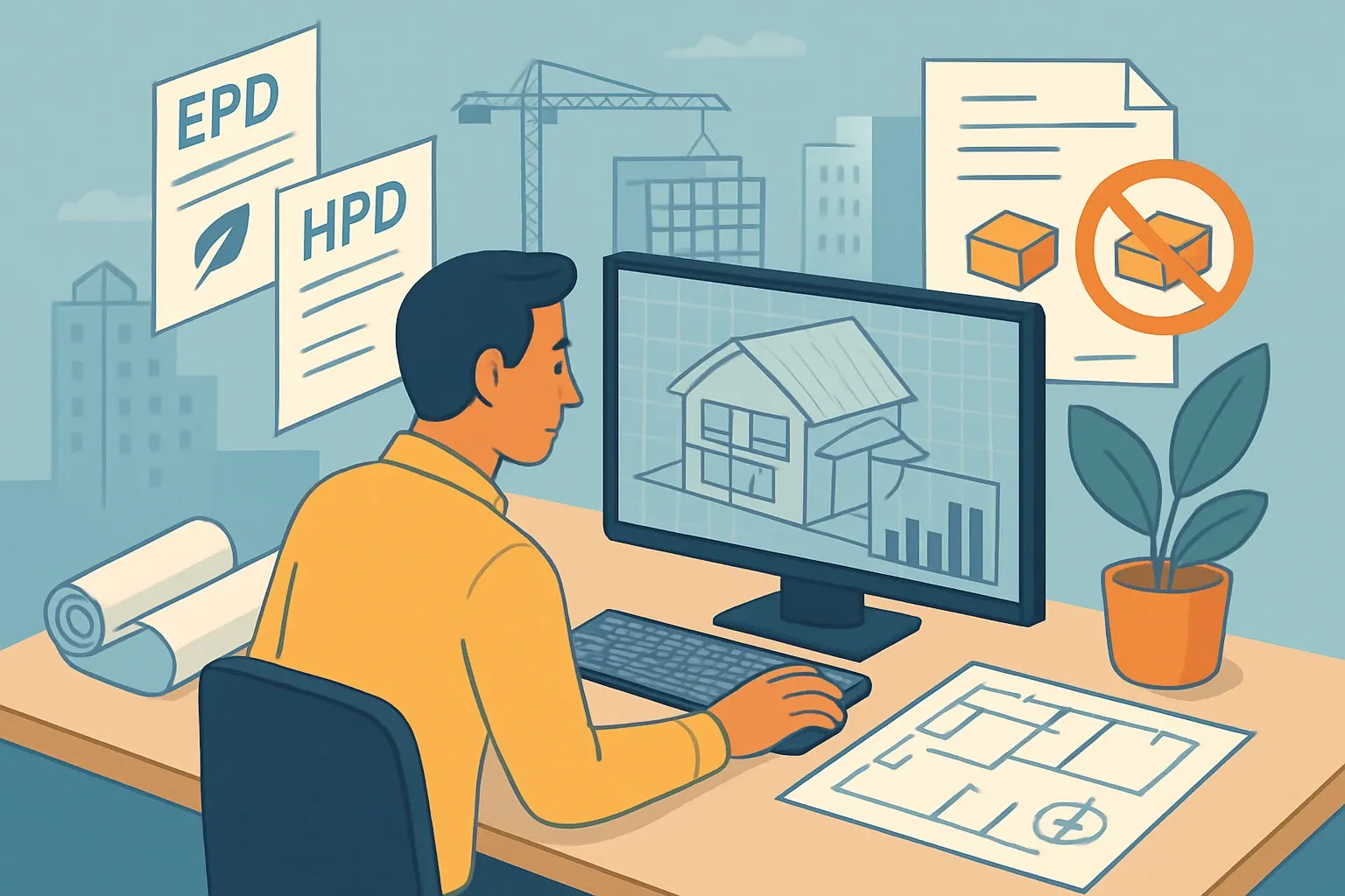 Generate an illustration for an article following this concept:

Why Manufacturers Lose Before the RFP
Most building product deals are decided long before bid day. Architects shortlist during early design, inside digital workflows that reward products with complete, verifiable data. If an EPD or HPD is missing when schematic thinking starts, that product may never enter the competitive set. The business impact is simple. Arrive early with publishable transparency and machine‑readable data, or get filtered out by default when LEED v5 and owner targets steer project teams toward lower‑carbon and healthier materials.

Ensure that you use no text, as this illustration will be used on international translations of the article..

Use an illustrative style (e.g. isometic) and don't generate in a photorealistic style.