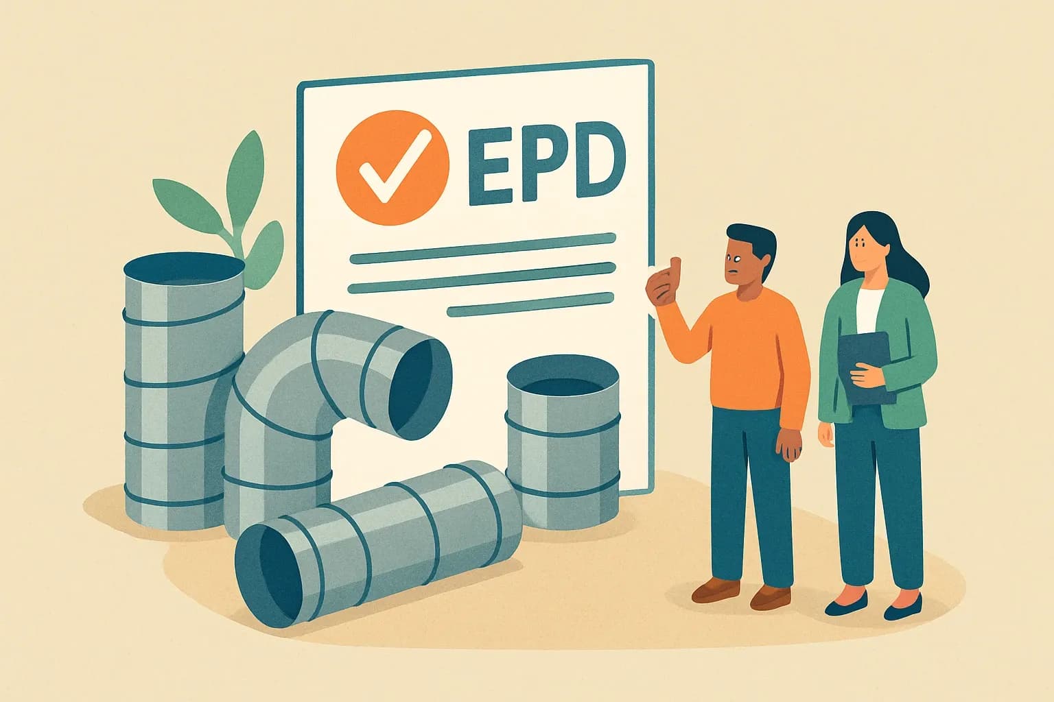 Generate an illustration for an article following this concept:

Congrats, Siberzone: first ductwork EPD is live
Siberzone has entered the transparency arena. In June 2025 the company published its first Environmental Product Declaration covering galvanized circular ventilation ducts and fittings, verified and listed with EPD Hub. That single move turns common HVAC components into spec‑ready options when bids ask for product‑specific, third‑party verified data.

Ensure that you use no text, as this illustration will be used on international translations of the article..

Use an illustrative style (e.g. isometic) and don't generate in a photorealistic style.