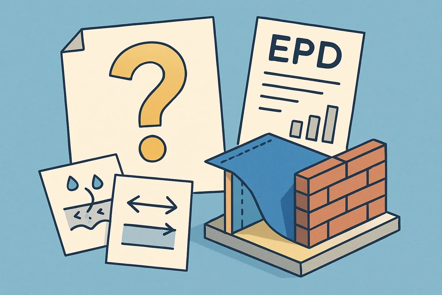 Generate an illustration for an article following this concept:

Is there an industry‑wide EPD for vapor barriers?
Short answer for anyone hunting a sector average or "industry‑wide" EPD for vapor barriers or vapor retarders. None is publicly available today. What you will find are product‑specific EPDs under the broader Water‑Resistive and Air Barriers or airtightness and vapour control membrane categories. That difference matters for specs, LEED discussions, and whole‑building LCA results.

Ensure that you use no text, as this illustration will be used on international translations of the article..

Use an illustrative style (e.g. isometic) and don't generate in a photorealistic style.