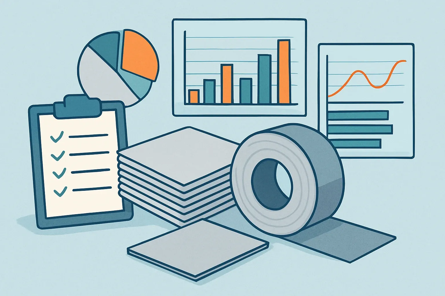 Generate an illustration for an article following this concept:

Aluminium Sheet Goods EPDs in Europe: Data Guide
Planning an EPD for aluminium sheet, coils, or flat‑rolled products in Europe? Here is the 2026 landscape manufacturers actually use to benchmark decisions, from who is publishing to which PCRs and program operators dominate.

Ensure that you use no text, as this illustration will be used on international translations of the article..

Use an illustrative style (e.g. isometic) and don't generate in a photorealistic style.