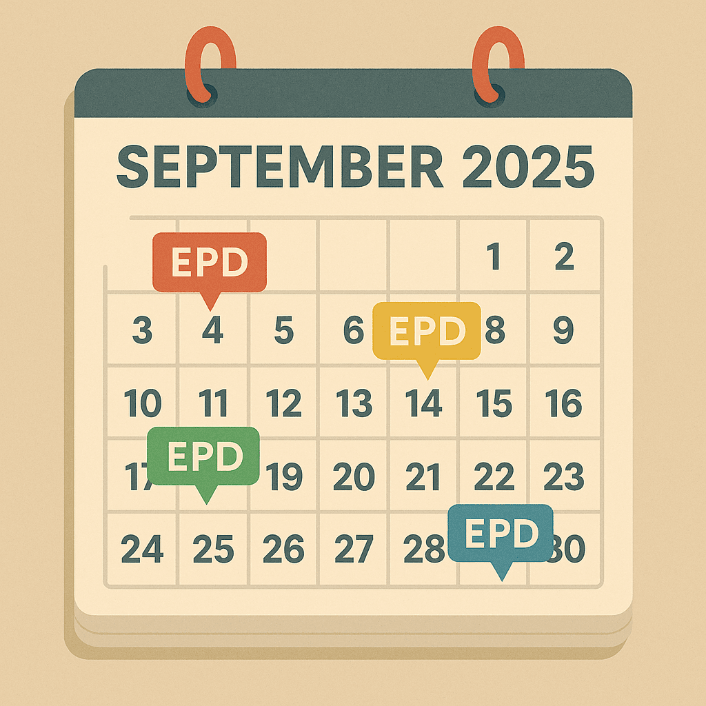 Calendar marked ‘September 2025’ with pinned EPD events