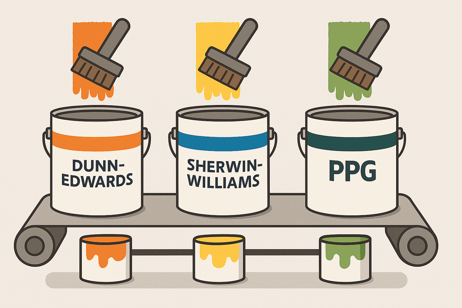 Dunn-Edwards, Sherwin-Williams and PPG labeled on Paint Cans