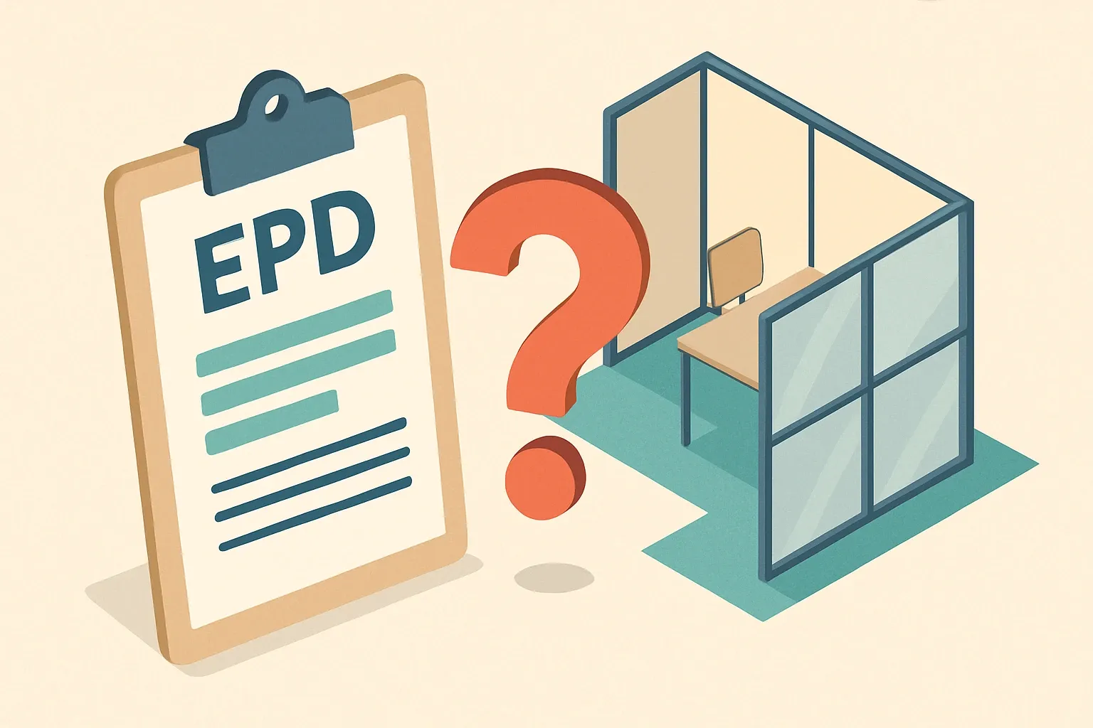 Generate an illustration for an article following this concept:

Is there an industry‑wide EPD for office partition walls?
Short answer for anyone searching “industry‑wide EPD office partition walls” or “sector average EPD demountable partitions”: we could not find a true industry‑wide or sector‑average EPD covering office partition walls or demountable walls across the US or Europe. What exists today are product‑specific EPDs for movable walls and glass partition systems from individual manufacturers.

Ensure that you use no text, as this illustration will be used on international translations of the article..

Use an illustrative style (e.g. isometic) and don't generate in a photorealistic style.