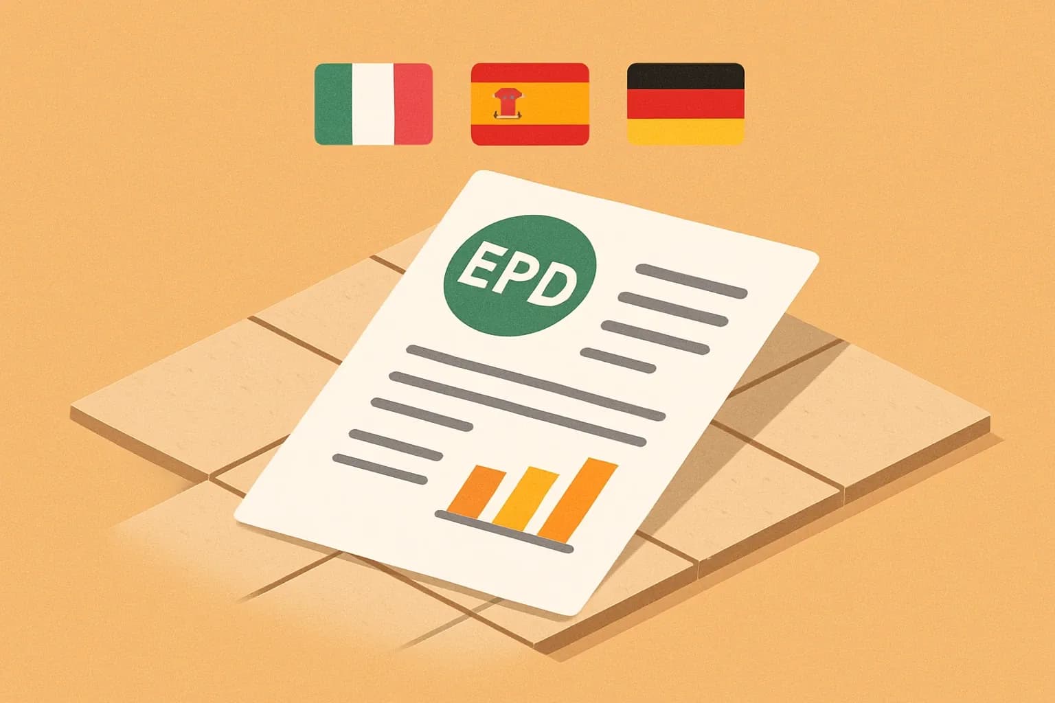 Generate an illustration for an article following this concept:

Is there an industry-wide EPD for ceramic floor tiles?
Short answer, yes in several regions. Italy, Spain and Germany maintain sector average EPDs for ceramic or porcelain tiles, and North America published one for 2020 to 2025. Below we link to the live program pages, explain who built them, and why a product-specific EPD usually outperforms the industry average when it comes to winning specs.

Ensure that you use no text, as this illustration will be used on international translations of the article..

Use an illustrative style (e.g. isometic) and don't generate in a photorealistic style.