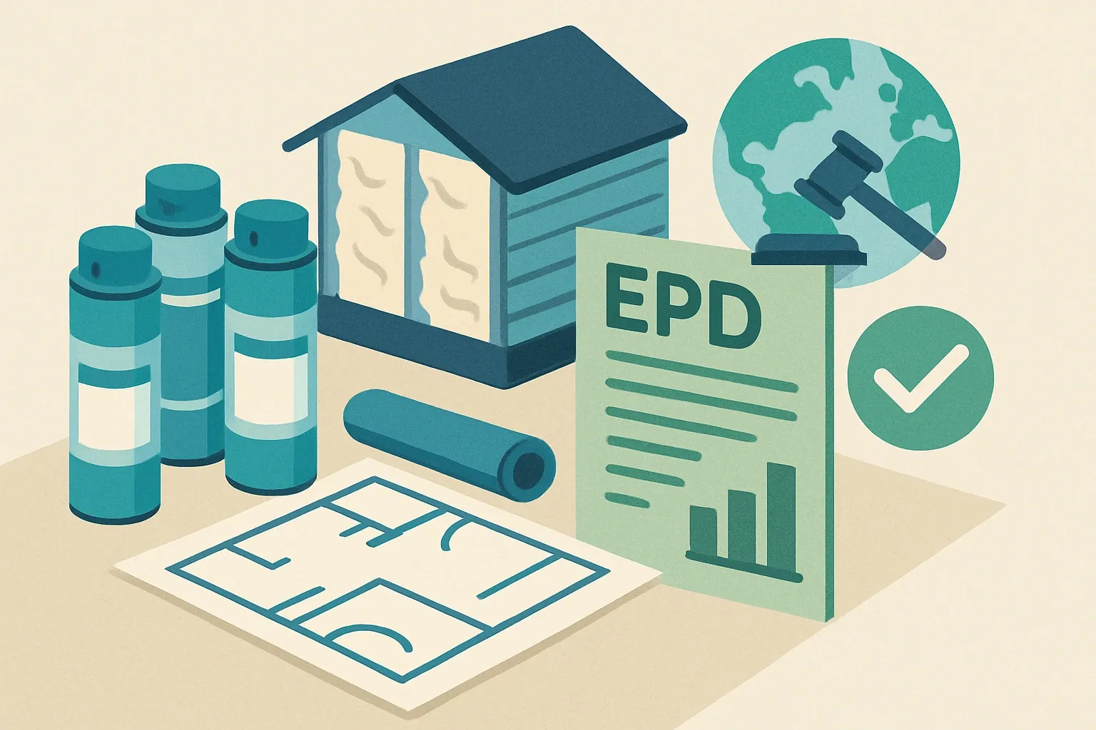 Generate an illustration for an article following this concept:

Carlisle Spray Foam: products and EPD coverage
Carlisle Spray Foam Insulation sits inside Carlisle Weatherproofing Technologies and focuses squarely on spray polyurethane foam. Their pitch is simple. Make SPF easier to spec, safer to install, and fully documented for carbon‑aware projects. Below is what they sell, how broad the range is, how well those lines are covered by EPDs, and where the competitive pressure shows up in real bids.

Ensure that you use no text, as this illustration will be used on international translations of the article..

Use an illustrative style (e.g. isometic) and don't generate in a photorealistic style.
