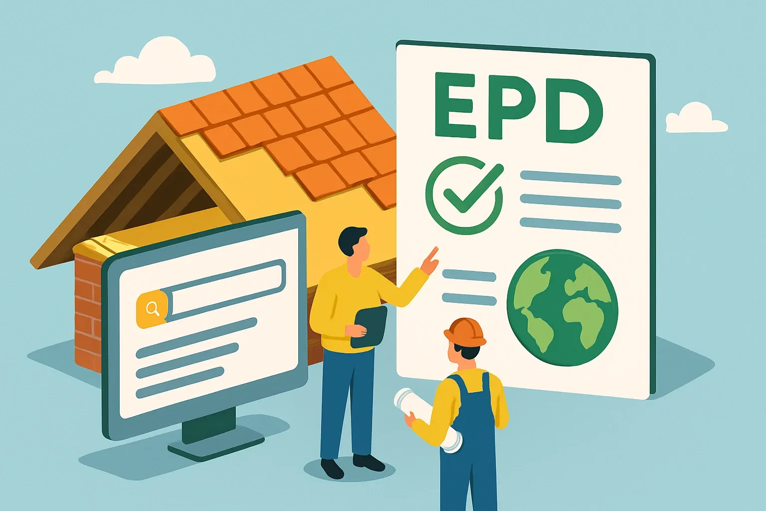 Generate an illustration for an article following this concept:

DÖRKEN’s first EPD arrives for DELTA roofing
Specs are moving faster toward product‑specific transparency. DÖRKEN just entered the arena with its first Environmental Product Declaration for a flagship roofing underlay. If you sell or specify membranes, this matters for submittals, shortlists, and staying visible in database‑driven searches that gatekeep projects today.

Ensure that you use no text, as this illustration will be used on international translations of the article..

Use an illustrative style (e.g. isometic) and don't generate in a photorealistic style.