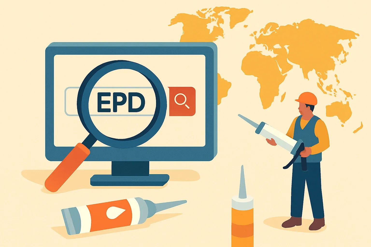 Generate an illustration for an article following this concept:

Industry‑wide EPD for construction sealants: does it exist?
Searching for an industry‑wide or sector average EPD for construction sealants and joint sealants. Here is the straight answer, what exists in each region, and how to win specs with a product‑specific EPD instead.

Ensure that you use no text, as this illustration will be used on international translations of the article..

Use an illustrative style (e.g. isometic) and don't generate in a photorealistic style.