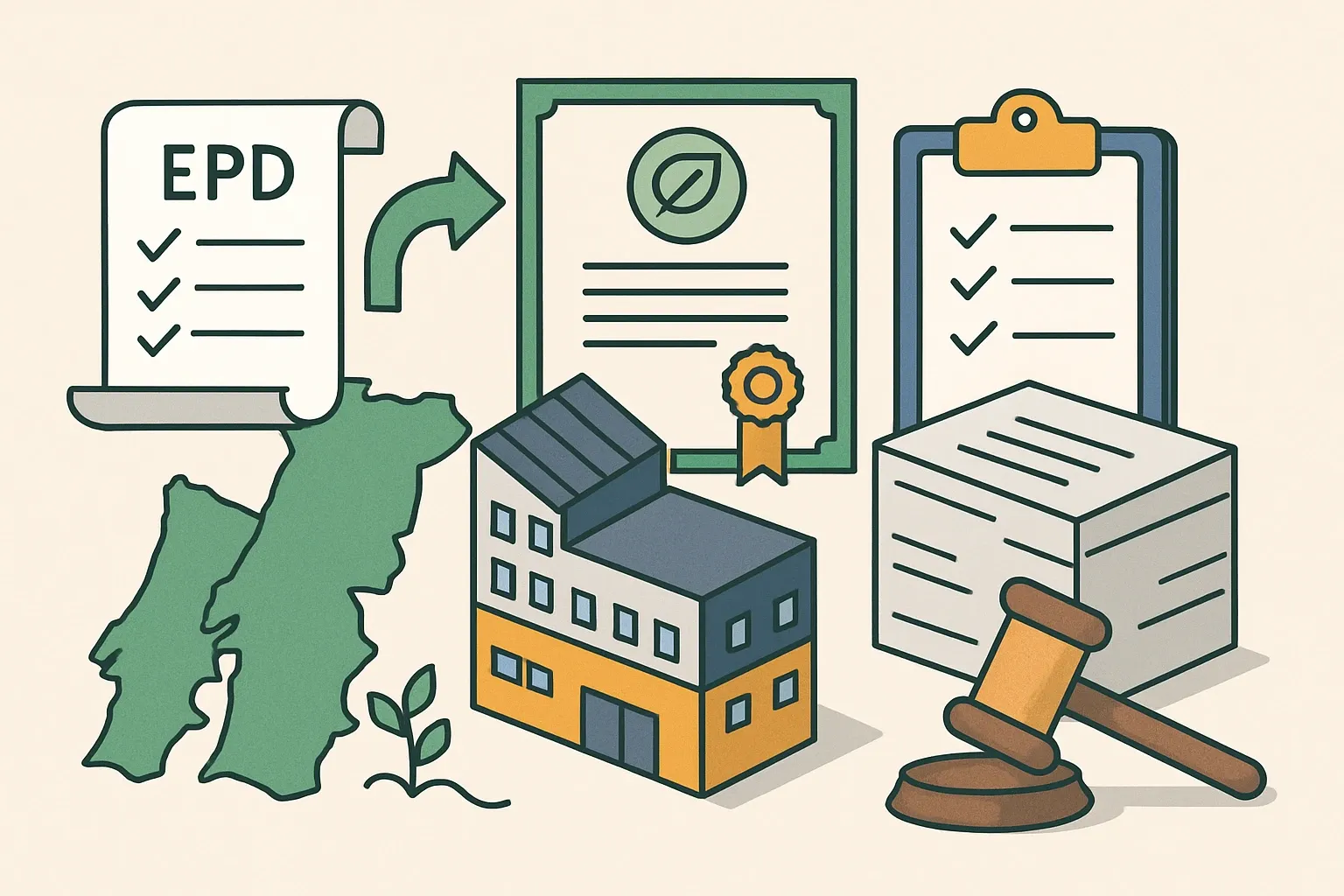 Generate an illustration for an article following this concept:

DAPhabitat, explained for manufacturers
Portugal’s DAPhabitat runs a recognized EPD program anchored in EN 15804. If Iberia is on your sales map or you need Europe‑ready declarations, understanding how DAPhabitat operates helps you publish efficiently, stay credible, and keep bids moving instead of stalling in paperwork.

Ensure that you use no text, as this illustration will be used on international translations of the article..

Use an illustrative style (e.g. isometic) and don't generate in a photorealistic style.