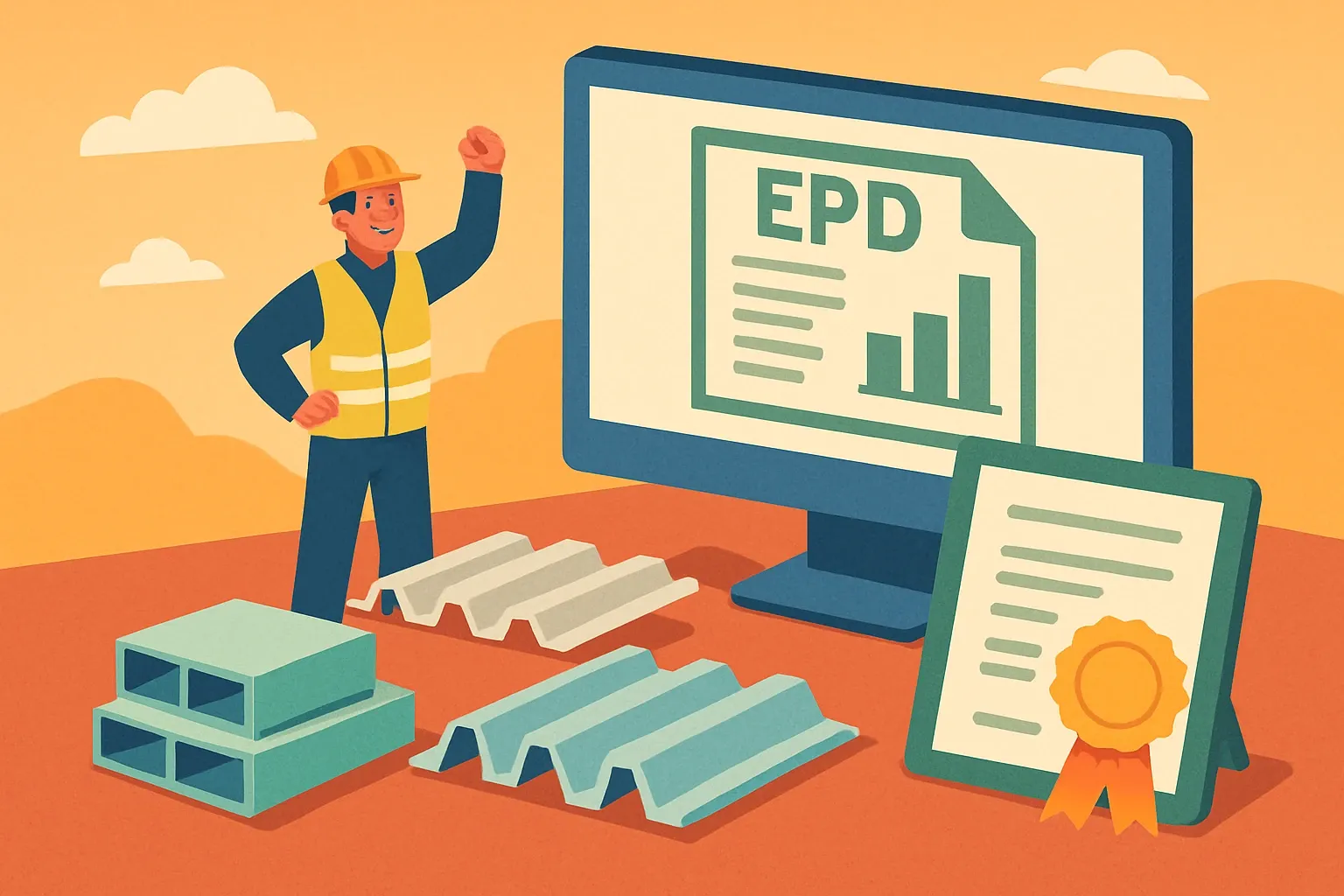 Generate an illustration for an article following this concept:

Congrats, Firth Steels: first EPDs go live
Firth Steels just entered the transparency arena. In December 2025, the UK manufacturer published its first wave of product‑specific Environmental Product Declarations covering core building‑envelope and structural decking lines. That puts verified data where specifiers expect it, and it quietly changes the math in shortlists where a missing EPD adds friction or a penalty in whole‑building LCA models.

Ensure that you use no text, as this illustration will be used on international translations of the article..

Use an illustrative style (e.g. isometic) and don't generate in a photorealistic style.