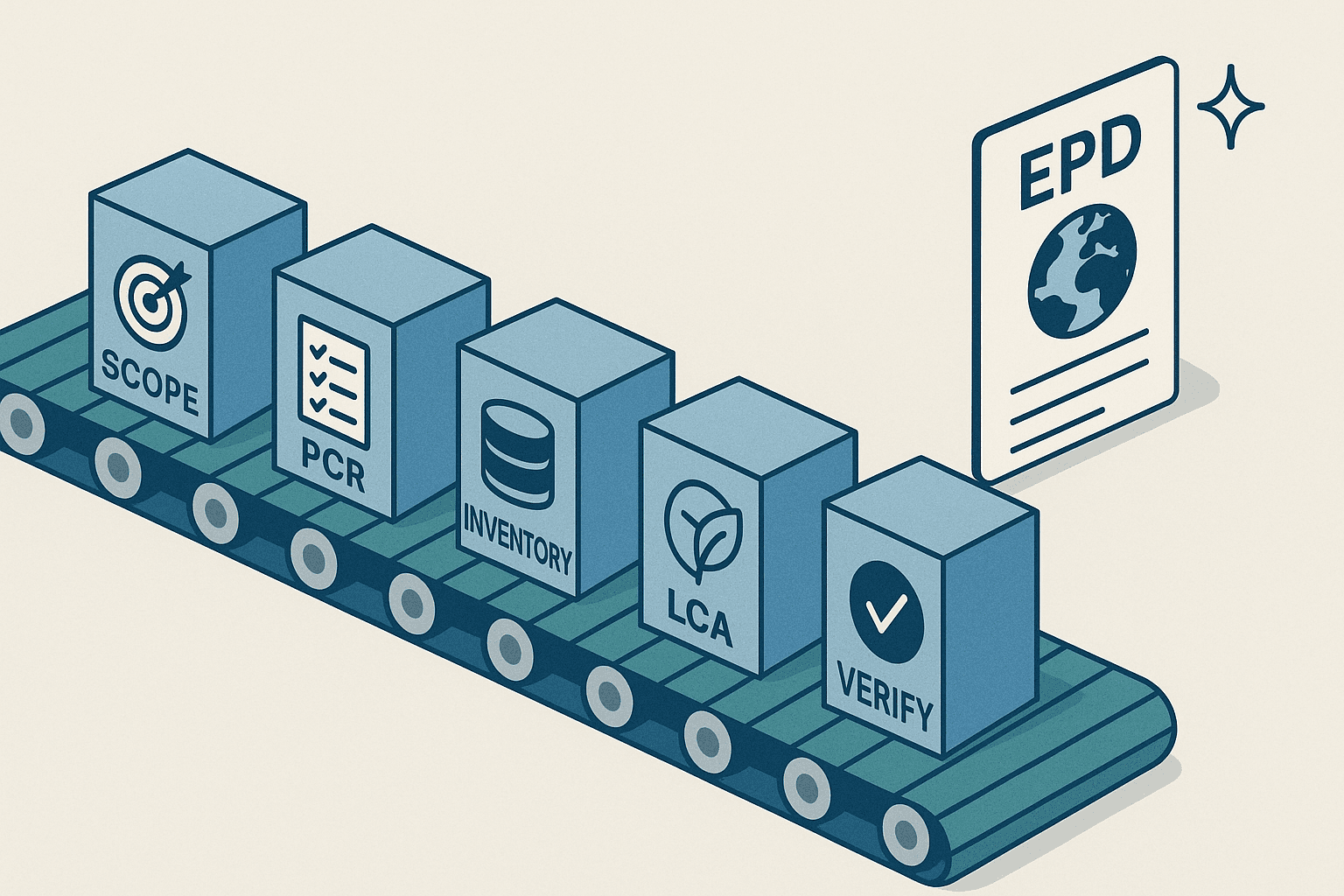 EPD Creation process illustrated on a conveyor belt