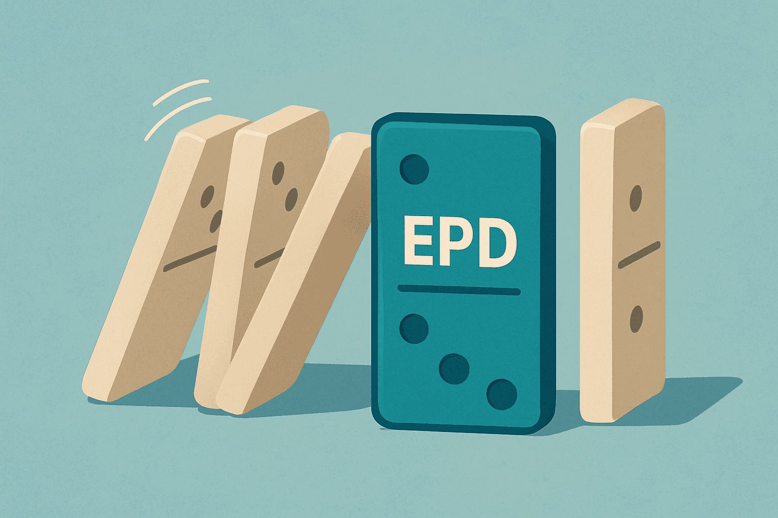 Domino chain with a missing tile labeled “EPD” preventing a full cascade