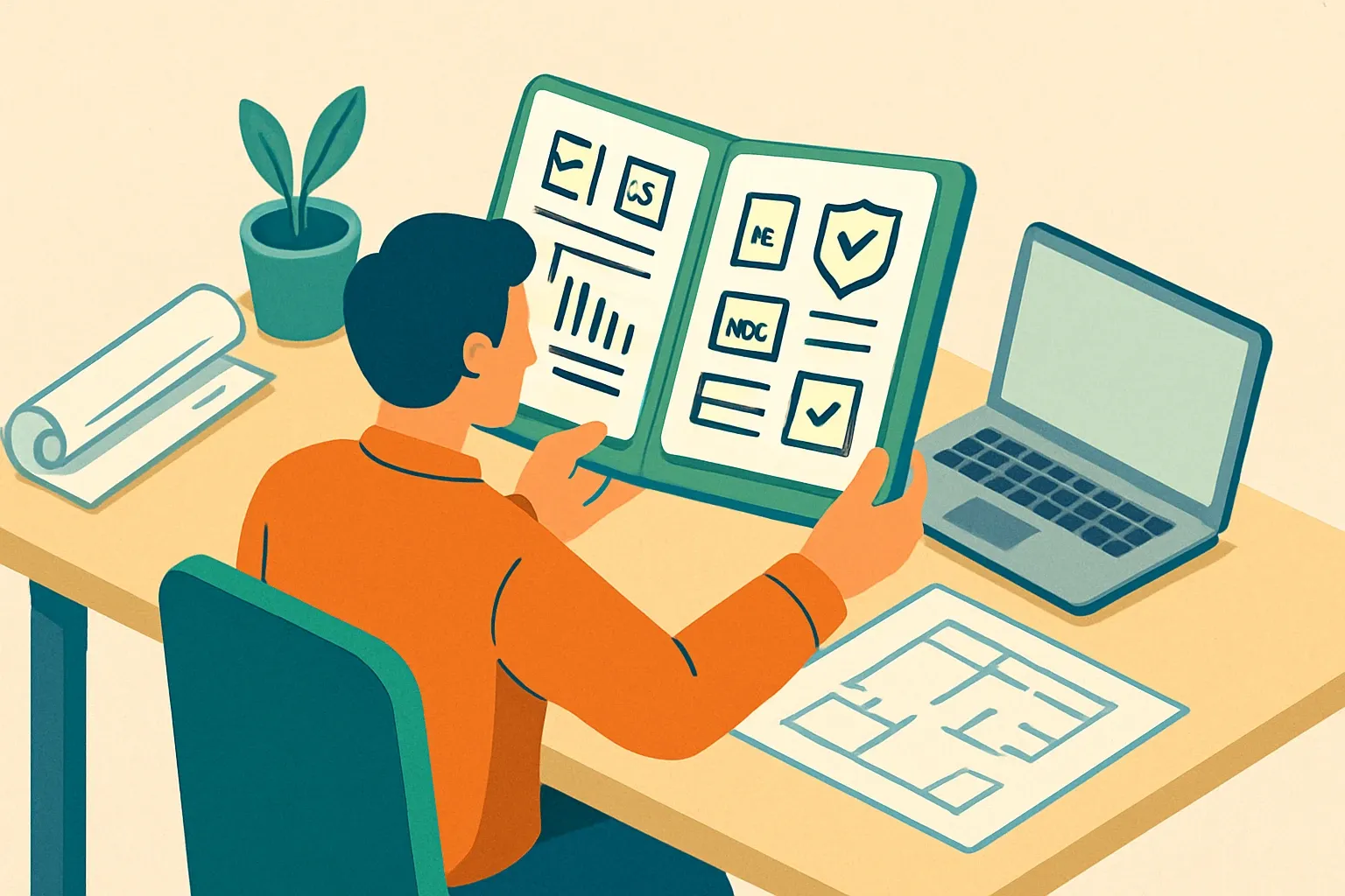 Generate an illustration for an article following this concept:

EPDs and HPDs in one architect ready pack
Specs are won in the submittal. Architects want carbon numbers and material health proof at the same time, not a pile of mismatched PDFs. Here is a tight playbook to bundle EPDs, HPDs, VOC evidence, and Declare into a single, easy to approve package that speeds reviews and keeps your product in contention.

Ensure that you use no text, as this illustration will be used on international translations of the article..

Use an illustrative style (e.g. isometic) and don't generate in a photorealistic style.