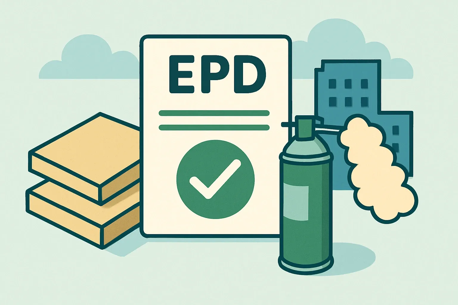 Generate an illustration for an article following this concept:

Does an industry‑wide EPD exist for PUR insulation?
Short answer, yes. Sector‑average EPDs exist for polyurethane foam insulation in multiple regions and formats. Below we point you to the right documents for polyisocyanurate boards and spray polyurethane foam, explain who stands behind them, and when a product‑specific PUR EPD beats the average for specs and whole‑building LCA results.

Ensure that you use no text, as this illustration will be used on international translations of the article..

Use an illustrative style (e.g. isometic) and don't generate in a photorealistic style.