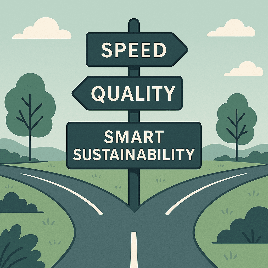 Illustration of crossroads between quality and speed