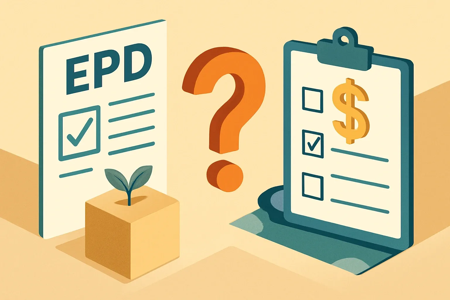 Generate an illustration for an article following this concept:

EPDs for niche products: checkbox or revenue engine?
If your product sits in a narrow spec corner, an EPD can feel like a nice-to-have. The truth is simpler. In most niches, EPDs protect access to public and institutional work where policies and LEED targets live, while smaller private jobs may shrug. Knowing which side your pipeline leans toward keeps budgets tight and expectations sane.

Ensure that you use no text, as this illustration will be used on international translations of the article..

Use an illustrative style (e.g. isometic) and don't generate in a photorealistic style.