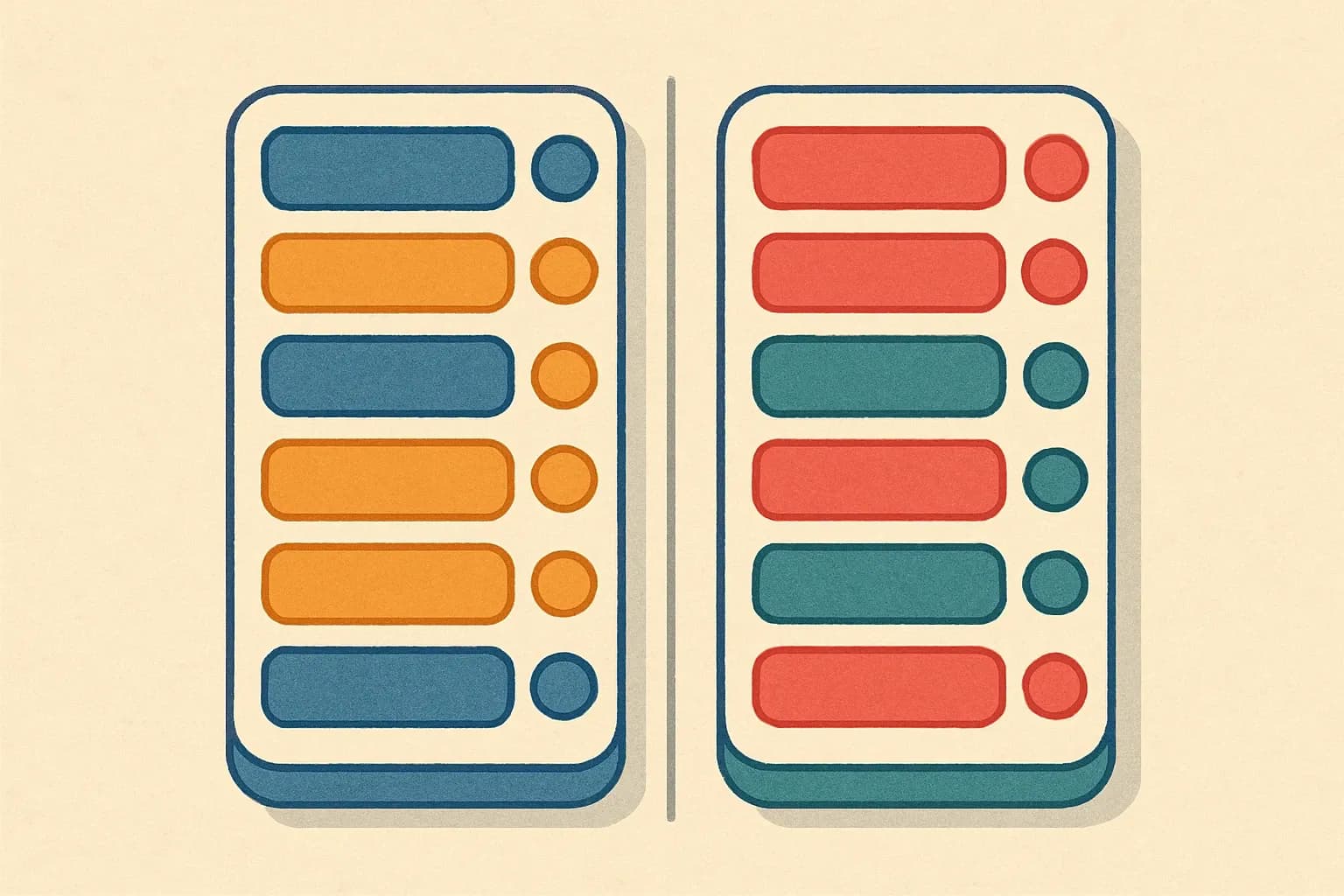 Side-by-side vertical stacks of impact indicators, highlighting differences in category count and color coded to show incompatibility.