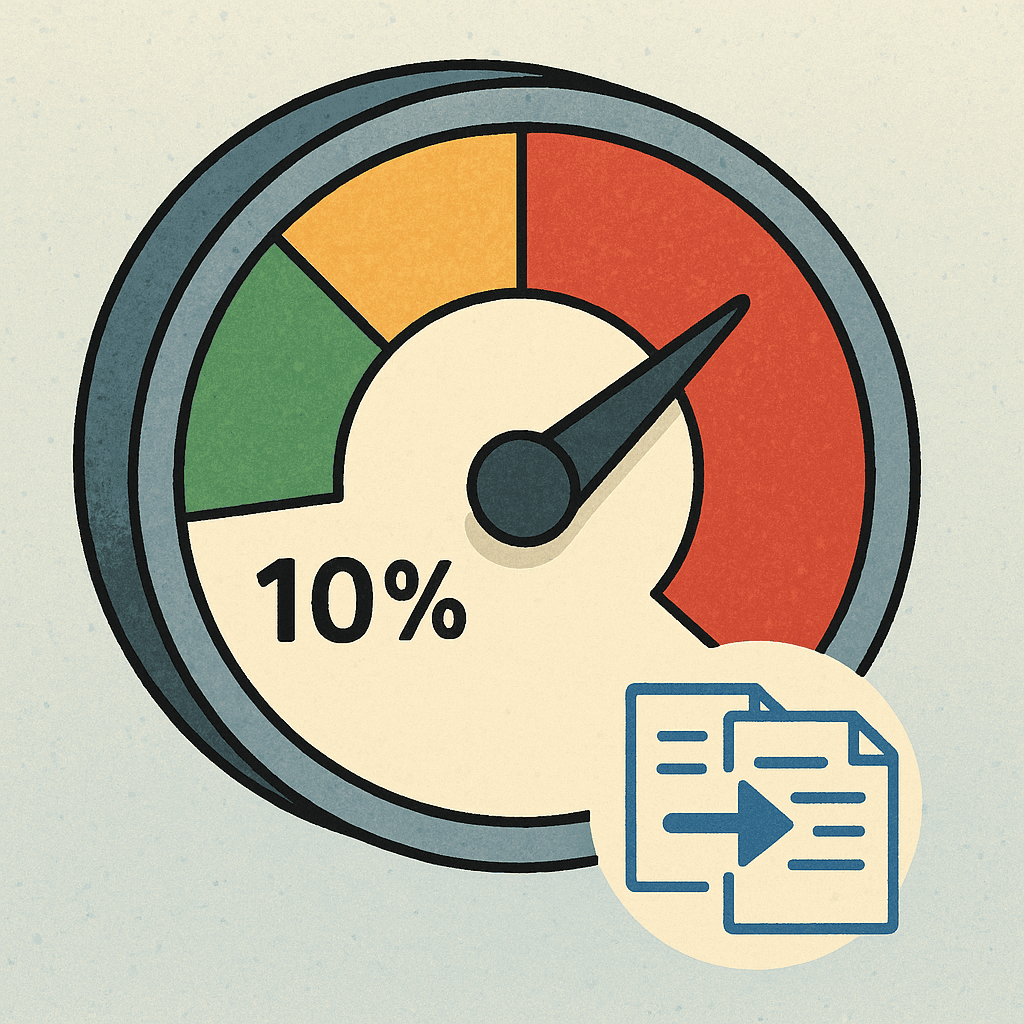 A dial that shows a pointer in the red zone of 10%