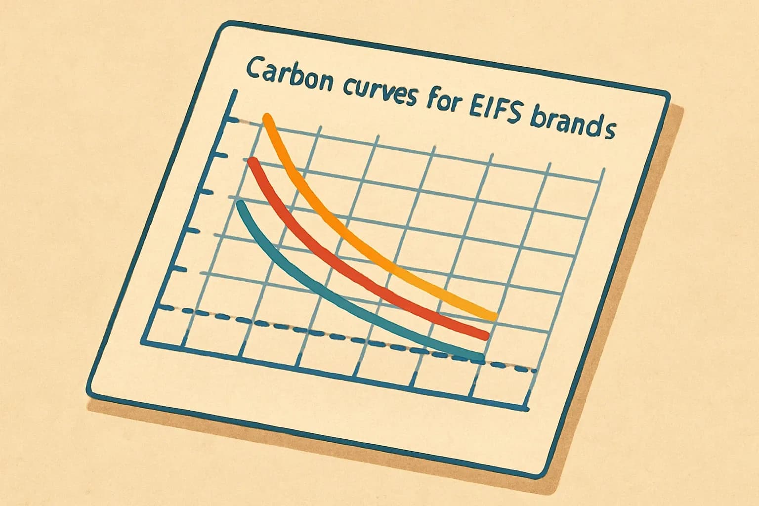 Line chart comparing Sto, Dryvit, and Sika cradle-to-gate GWP per square metre along with EC3 median.