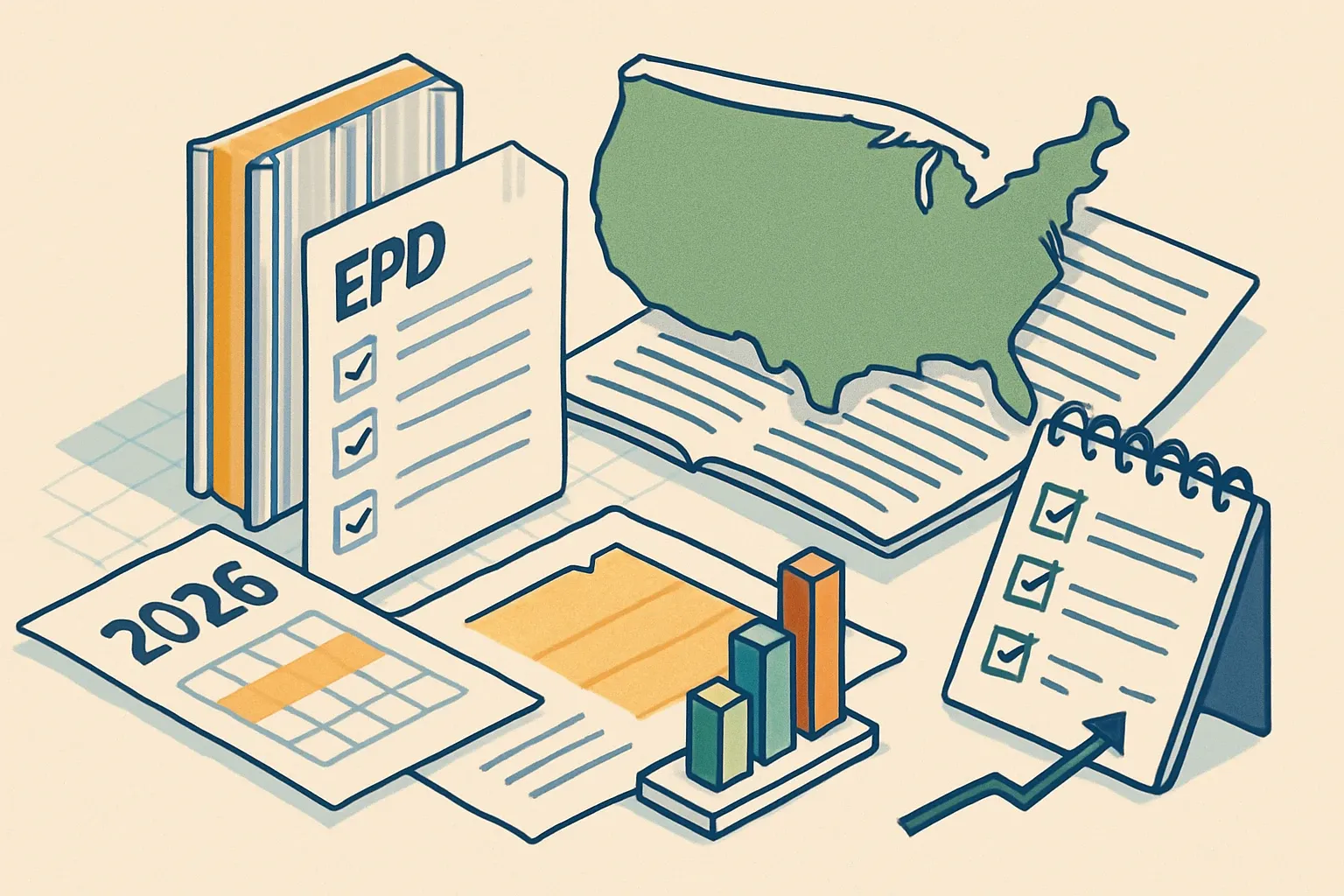Generate an illustration for an article following this concept:

EPDs for Insulated Wall Panels in the United States
Planning an EPD for insulated wall panels in 2026? Here is the fast, factual view of who is publishing, which PCRs win, and when renewals hit. We translate the market into practical decisions so product, sustainability, and sales teams can move quickly without second‑guessing.

Ensure that you use no text, as this illustration will be used on international translations of the article..

Use an illustrative style (e.g. isometic) and don't generate in a photorealistic style.