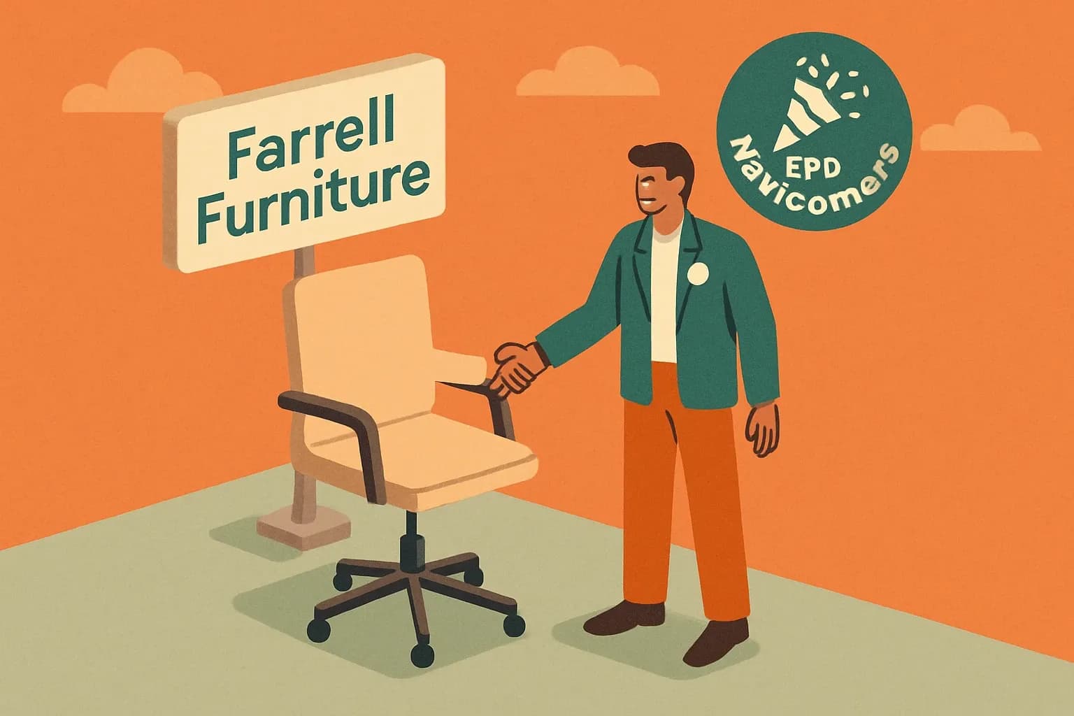 Generate an illustration for an article following this concept:

Farrell Furniture joins the EPD Newcomers club
First EPDs change how a brand shows up in specs. Farrell Furniture just published a first wave of declarations across core office pieces, turning quiet capability into visible proof that helps win work when projects ask for product‑specific, third‑party verified data.

Ensure that you use no text, as this illustration will be used on international translations of the article..

Use an illustrative style (e.g. isometic) and don't generate in a photorealistic style.