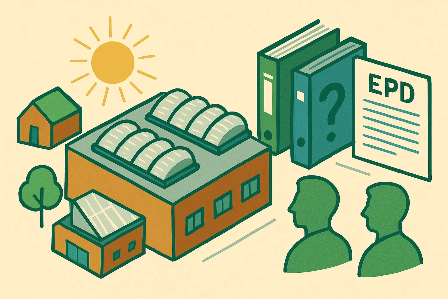 Generate an illustration for an article following this concept:

Major Industries: daylighting portfolio and the EPD gap
Major Industries’ legacy fiberglass daylighting systems now live under Kingspan Light + Air. The product family still shows up on specs, yet public, program‑operator EPDs for these exact systems are hard to find. Here is what they make, who they face in bids, and how EPD coverage affects specability.

Ensure that you use no text, as this illustration will be used on international translations of the article..

Use an illustrative style (e.g. isometic) and don't generate in a photorealistic style.