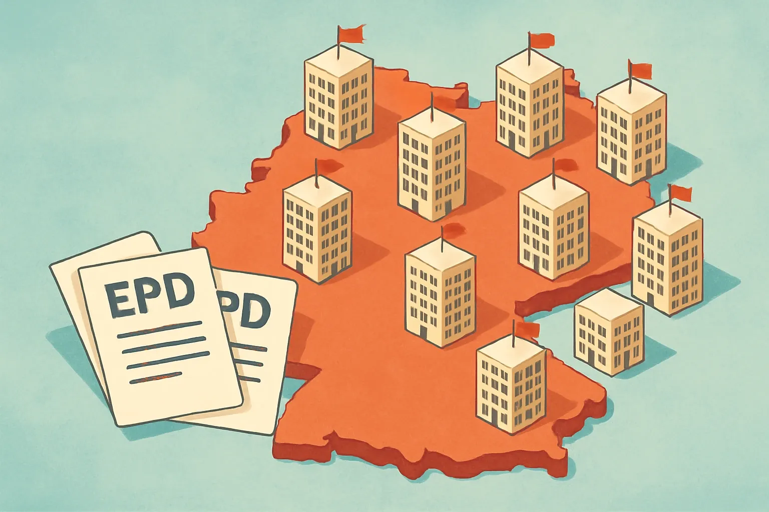 Generate an illustration for an article following this concept:

Germany’s commercial tile leaders: EPD coverage snapshot
Spec-driven projects in Germany rarely wait for paperwork. If a tile brand cannot show a current, product‑specific EPD when a bid drops, it risks sitting out the playlist. Here is a crisp, domain‑based snapshot of ten German tile producers that actively target commercial work and where their EPD coverage stands as of January 12, 2026.

Ensure that you use no text, as this illustration will be used on international translations of the article..

Use an illustrative style (e.g. isometic) and don't generate in a photorealistic style.