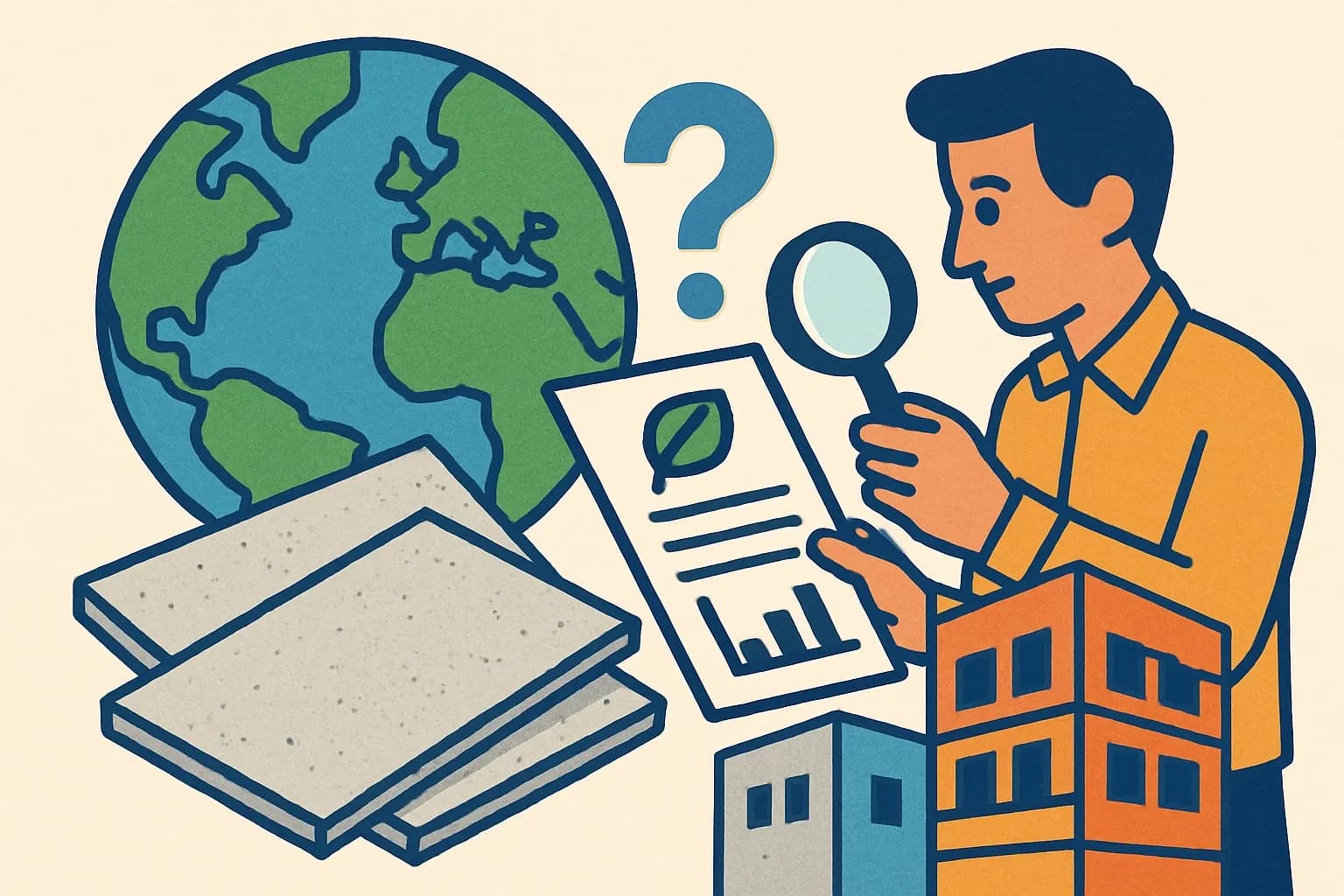 Generate an illustration for an article following this concept:

Industry-wide EPD for fiber cement boards?
Searching for an industry-wide or sector average EPD for fiber cement boards or panels? Here’s the fast answer, what exists by region, and why a product-specific EPD usually delivers better spec wins than any average. If you make fiber cement siding or facade panels, this is the playbook you were looking for.

Ensure that you use no text, as this illustration will be used on international translations of the article..

Use an illustrative style (e.g. isometic) and don't generate in a photorealistic style.