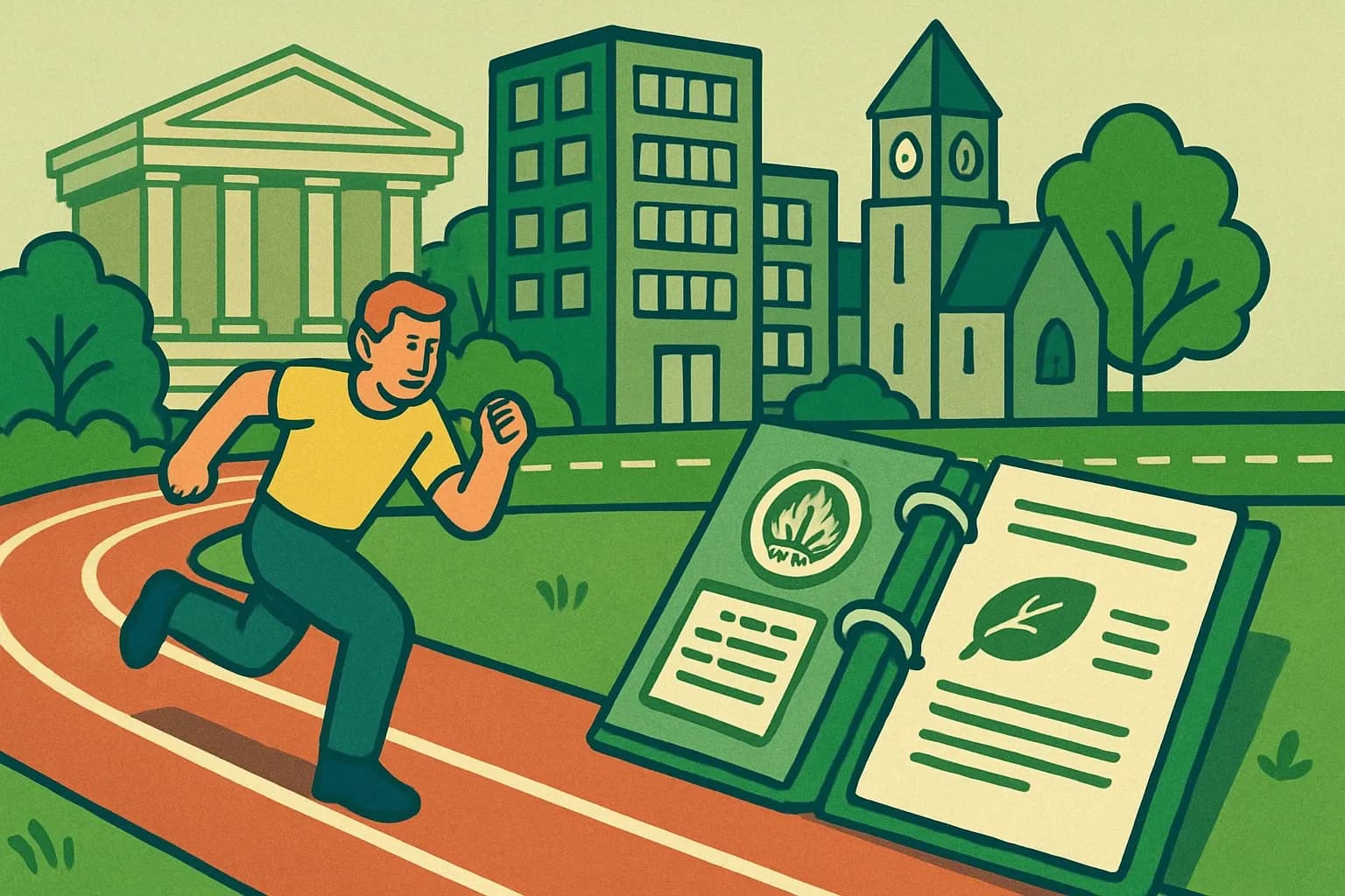 Generate an illustration for an article following this concept:

Cambridge Zoning Ordinance: Manufacturer Playbook
Cambridge ties zoning approvals for larger projects to green building outcomes. That means spec teams favor products that help hit LEED targets fast. If your catalog lacks EPDs or HPDs when a Cambridge bid drops, you are starting the race a lap behind.

Ensure that you use no text, as this illustration will be used on international translations of the article..

Use an illustrative style (e.g. isometic) and don't generate in a photorealistic style.