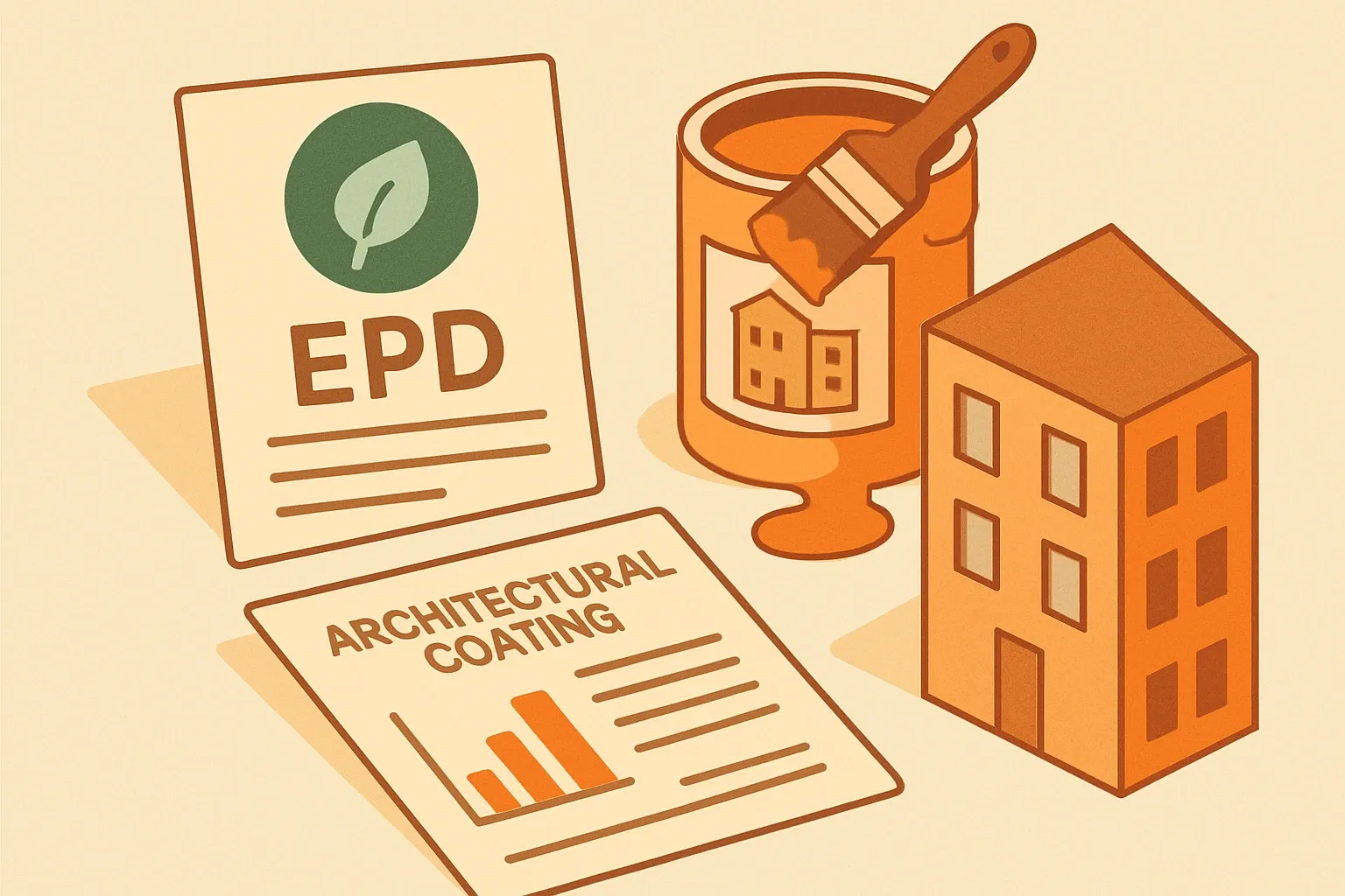 Generate an illustration for an article following this concept:

Industry wide EPD for exterior facade paint?
Quick answer first. We could not find a current, association‑backed industry wide or sector average EPD for exterior facade paint in major markets as of December 11, 2025. What does exist in volume are product specific EPDs for architectural coatings. That is actually good news for manufacturers ready to move fast.

Ensure that you use no text, as this illustration will be used on international translations of the article..

Use an illustrative style (e.g. isometic) and don't generate in a photorealistic style.