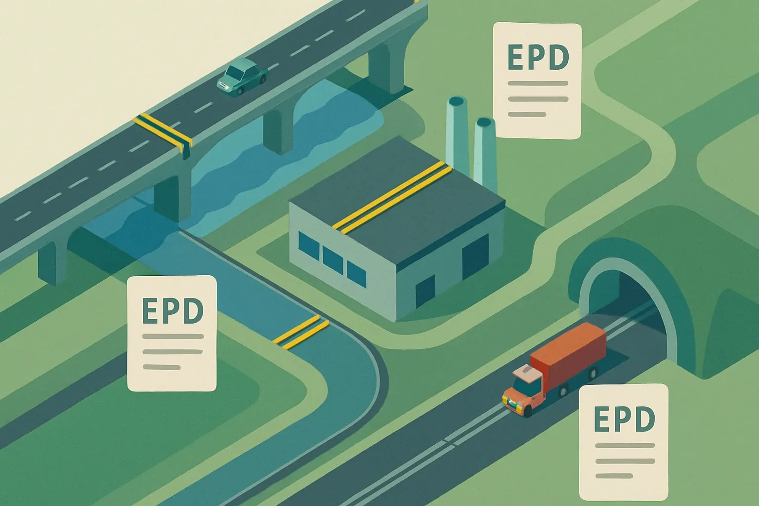 Generate an illustration for an article following this concept:

Watson Bowman Acme: products, sectors, and EPD gaps
Expansion joints are small in footprint and huge in consequences. Watson Bowman Acme, known as Wabo, sits at the heart of bridges, tunnels, and high‑movement interfaces. Here is how their portfolio stacks up today, where Environmental Product Declarations show up, and where spec‑winning opportunities are still being left on the table.

Ensure that you use no text, as this illustration will be used on international translations of the article..

Use an illustrative style (e.g. isometic) and don't generate in a photorealistic style.