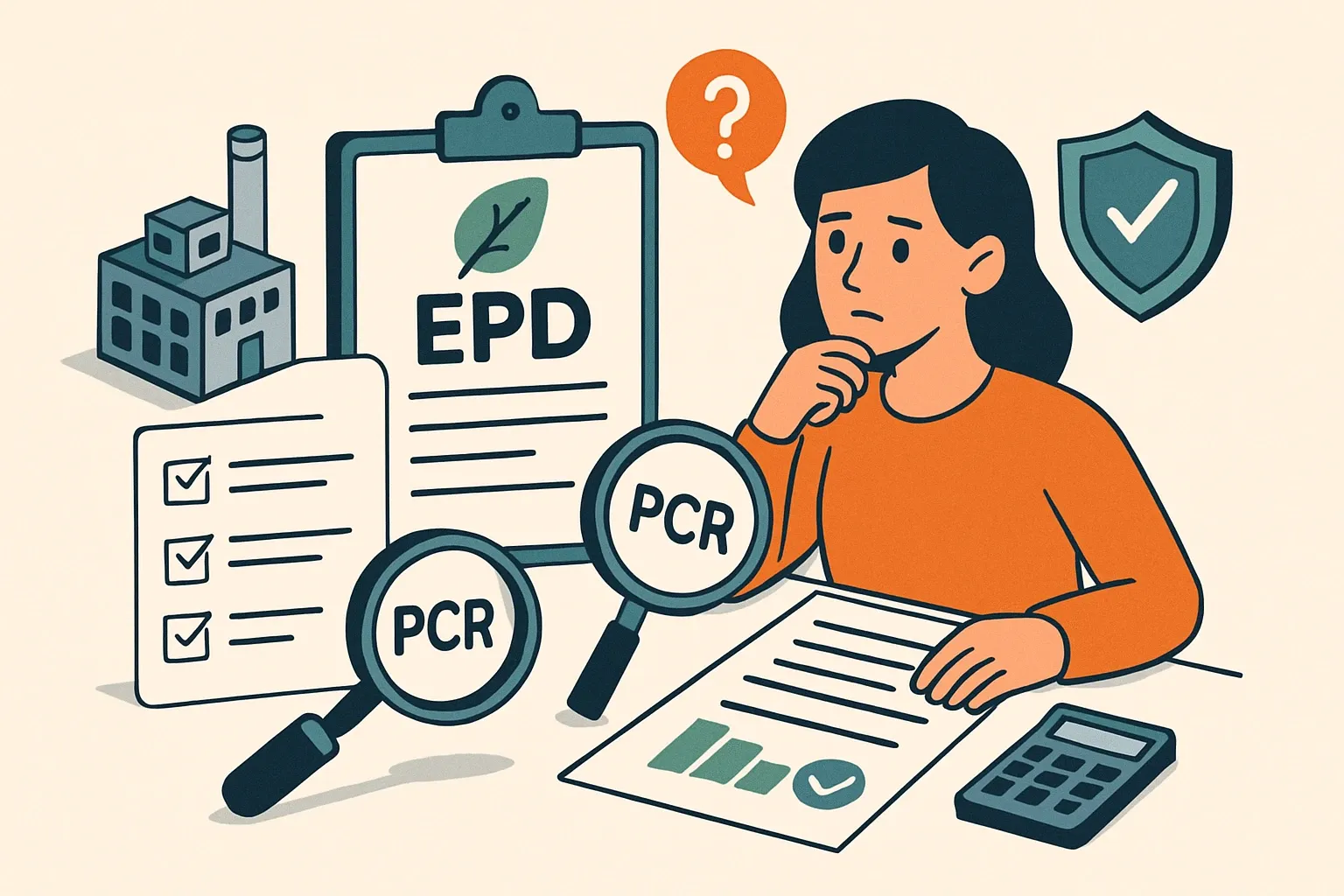 Generate an illustration for an article following this concept:

EPD Certification Services: The Ultimate Guide
Confused by EPDs, PCRs, and third‑party verification? You’re not alone. This guide shows manufacturers exactly what EPD certification services include, how to choose the right partner, and where the commercial ROI shows up in bids and specs. We keep it practical, fast, and focused on getting your product accepted without drama.

Ensure that you use no text, as this illustration will be used on international translations of the article..

Use an illustrative style (e.g. isometic) and don't generate in a photorealistic style.