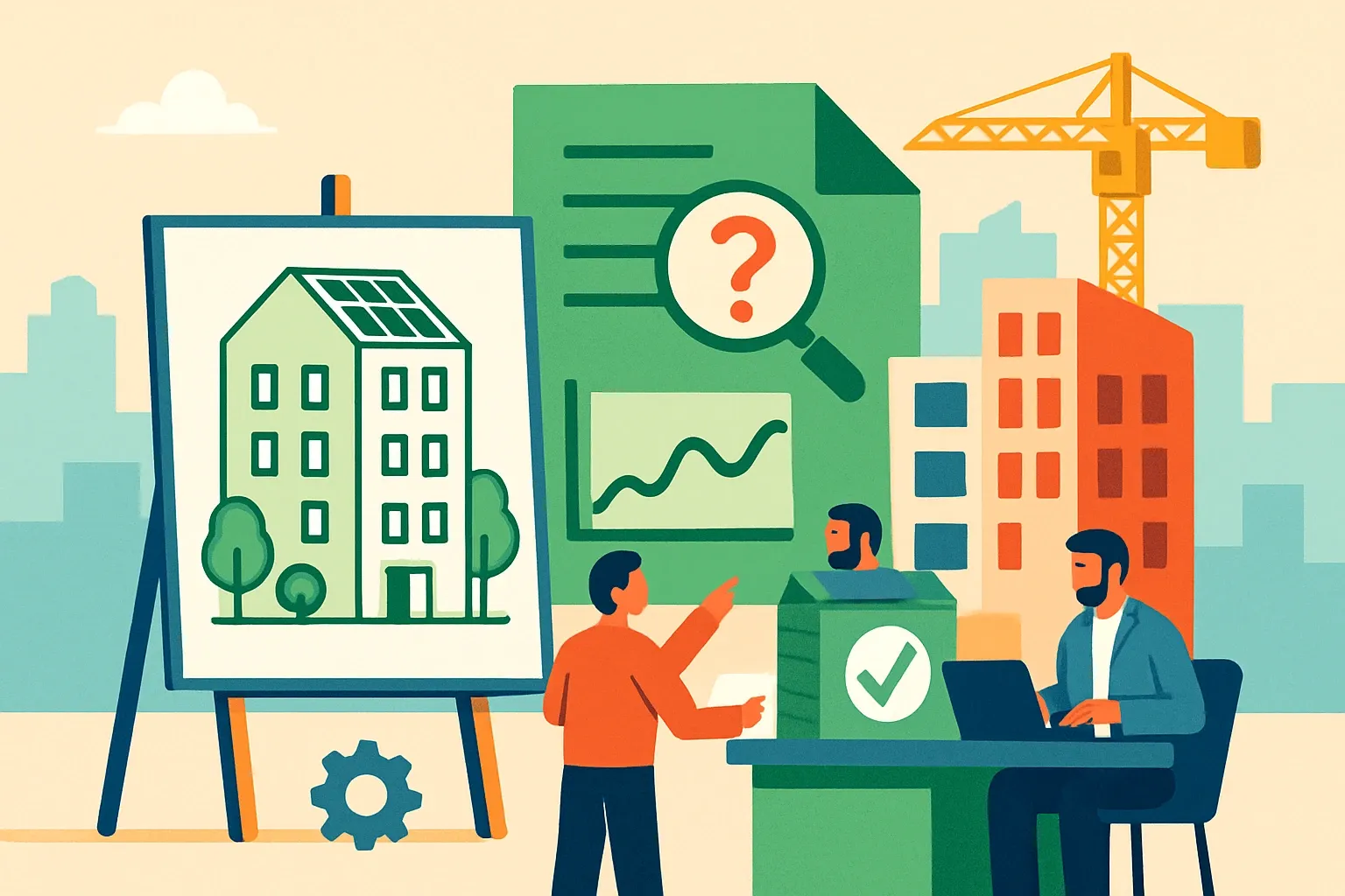 Generate an illustration for an article following this concept:

Zurich Minergie-ECO requirements decoded for manufacturers
Zurich’s public builders set the bar high. On city projects, Minergie-P-ECO is the default and teams are measured against ECO’s stricter embodied‑carbon limit, Grenzwert 1. If your product data cannot back low impacts with clean, verifiable numbers, you slow bids and risk being swapped out late in design.

Ensure that you use no text, as this illustration will be used on international translations of the article..

Use an illustrative style (e.g. isometic) and don't generate in a photorealistic style.