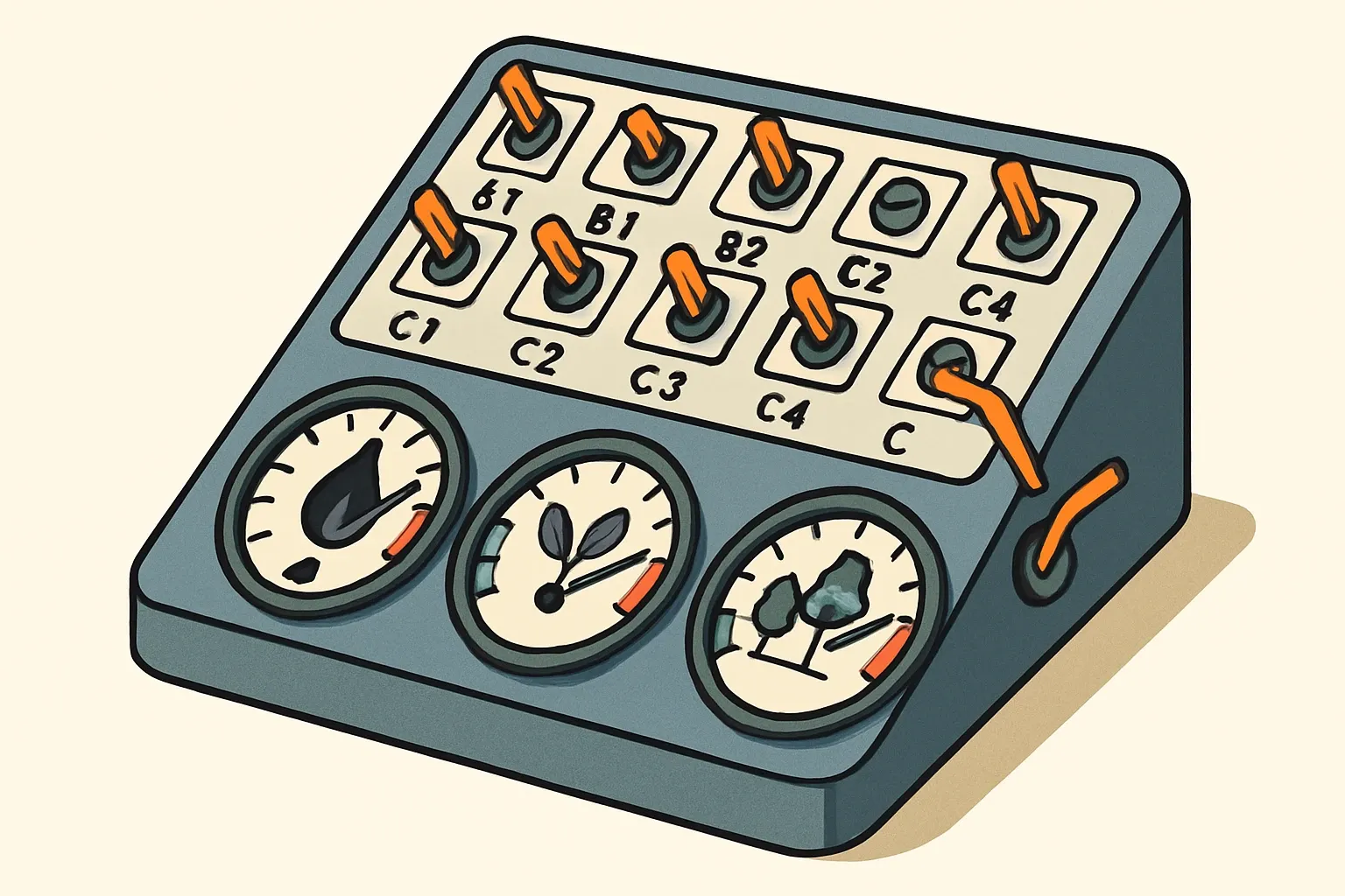 A cockpit‑style panel showing toggles for A1 to C4 modules and separate meters for fossil, biogenic, and land‑use carbon, underscoring EN 15804+A2 outputs.