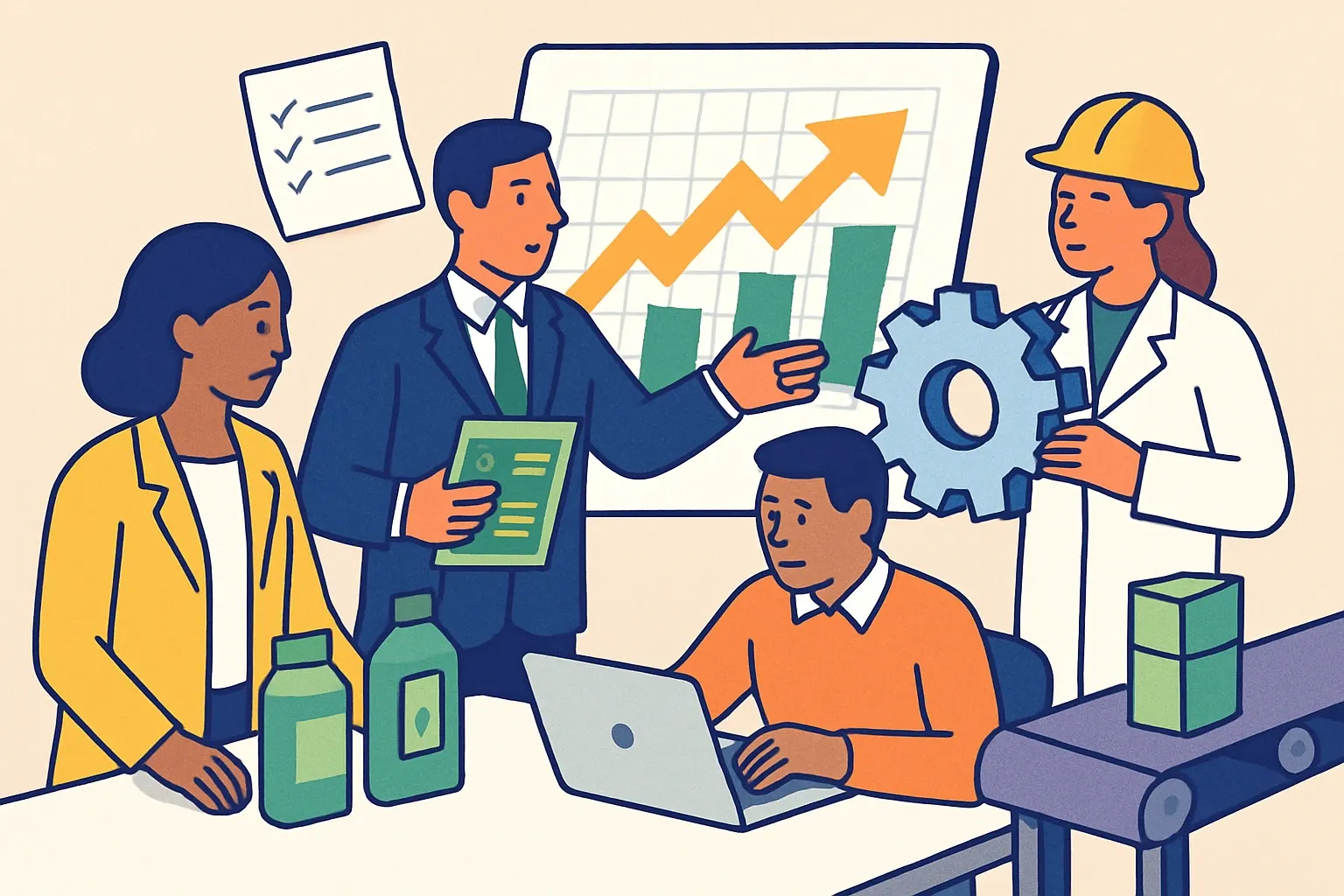 Generate an illustration for an article following this concept:

Design a low friction EPD pilot that proves value
Stuck between zero EPDs and a sprawling multi‑year plan? Start smaller. A tight pilot with 3 to 10 SKUs can unlock bids, de‑risk your data work, and give leadership proof that an EPD rollout pays back. Here’s how to scope, staff, and measure a pilot that moves fast without burning out your R&D or plant teams.

Ensure that you use no text, as this illustration will be used on international translations of the article..

Use an illustrative style (e.g. isometic) and don't generate in a photorealistic style.