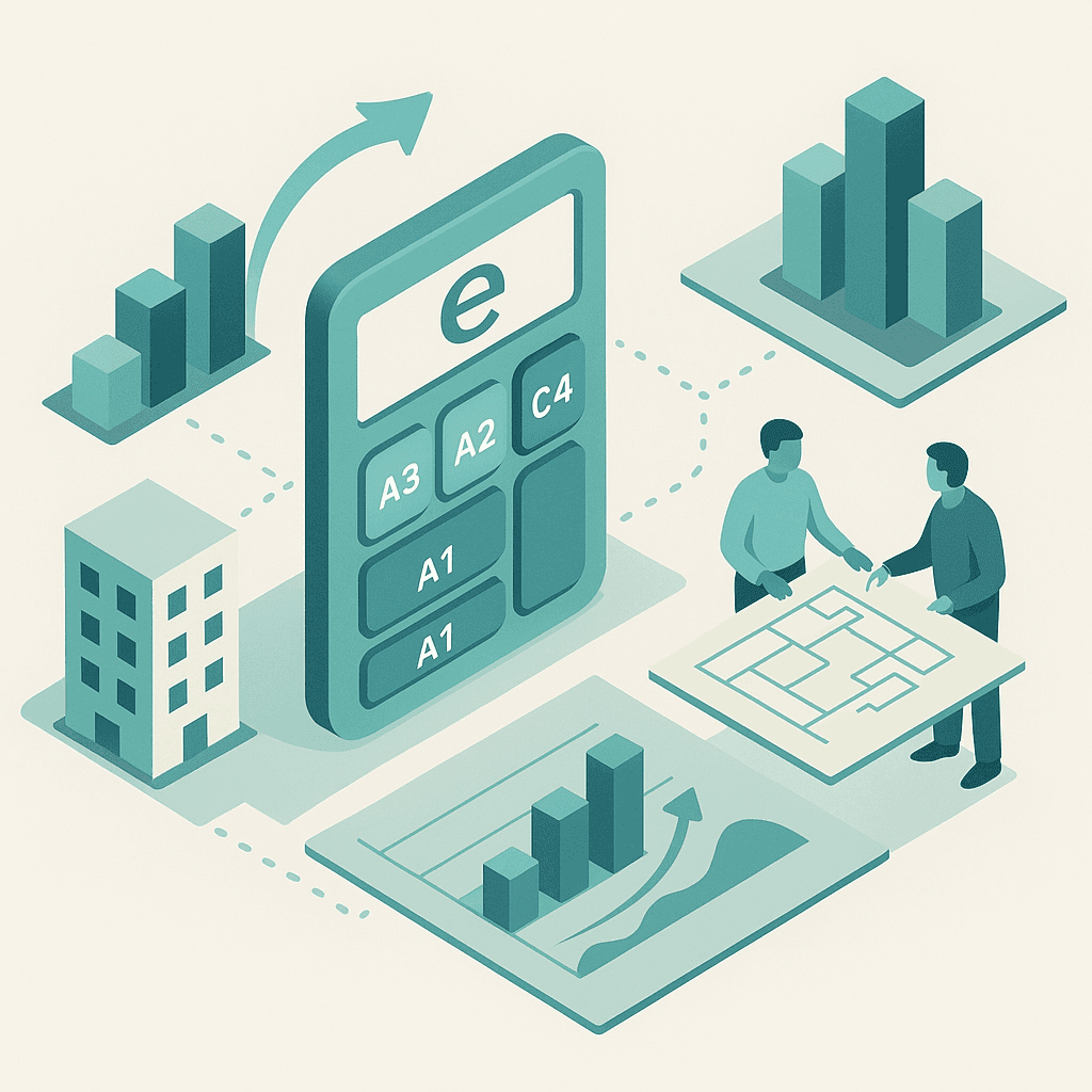A calculator, sales bar charts and people negotiating.