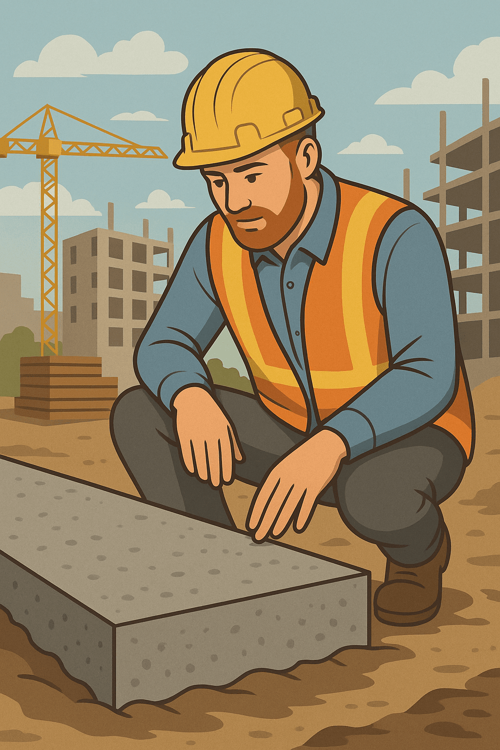 Concrete truck pouring material into a mold shaped like a leaf or with CO₂ symbols evaporating off the surface