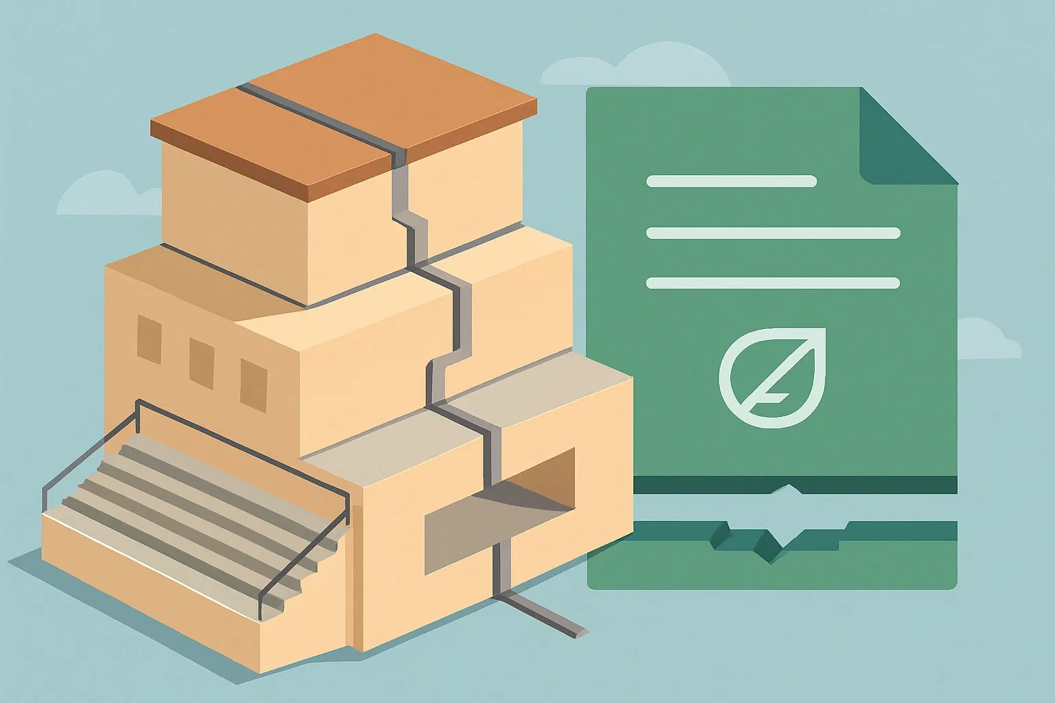 Generate an illustration for an article following this concept:

MM Systems: expansion joints and the EPD gap
MM Systems is a go‑to name in architectural expansion joint solutions. Think floor, wall, ceiling, roof and stadium systems that keep buildings moving without damage. The portfolio is broad, yet their environmental disclosures appear thin. If your sales team keeps hearing “send the EPD,” this quick snapshot shows where MM Systems stands today and how that affects getting specified.

Ensure that you use no text, as this illustration will be used on international translations of the article..

Use an illustrative style (e.g. isometic) and don't generate in a photorealistic style.