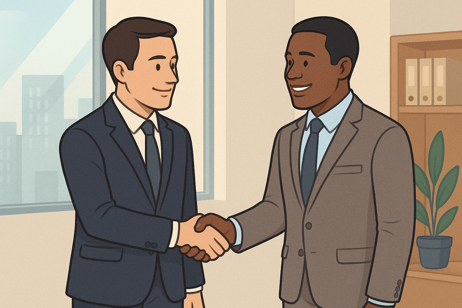 Two Businesspeople Shaking Hands in an Office
