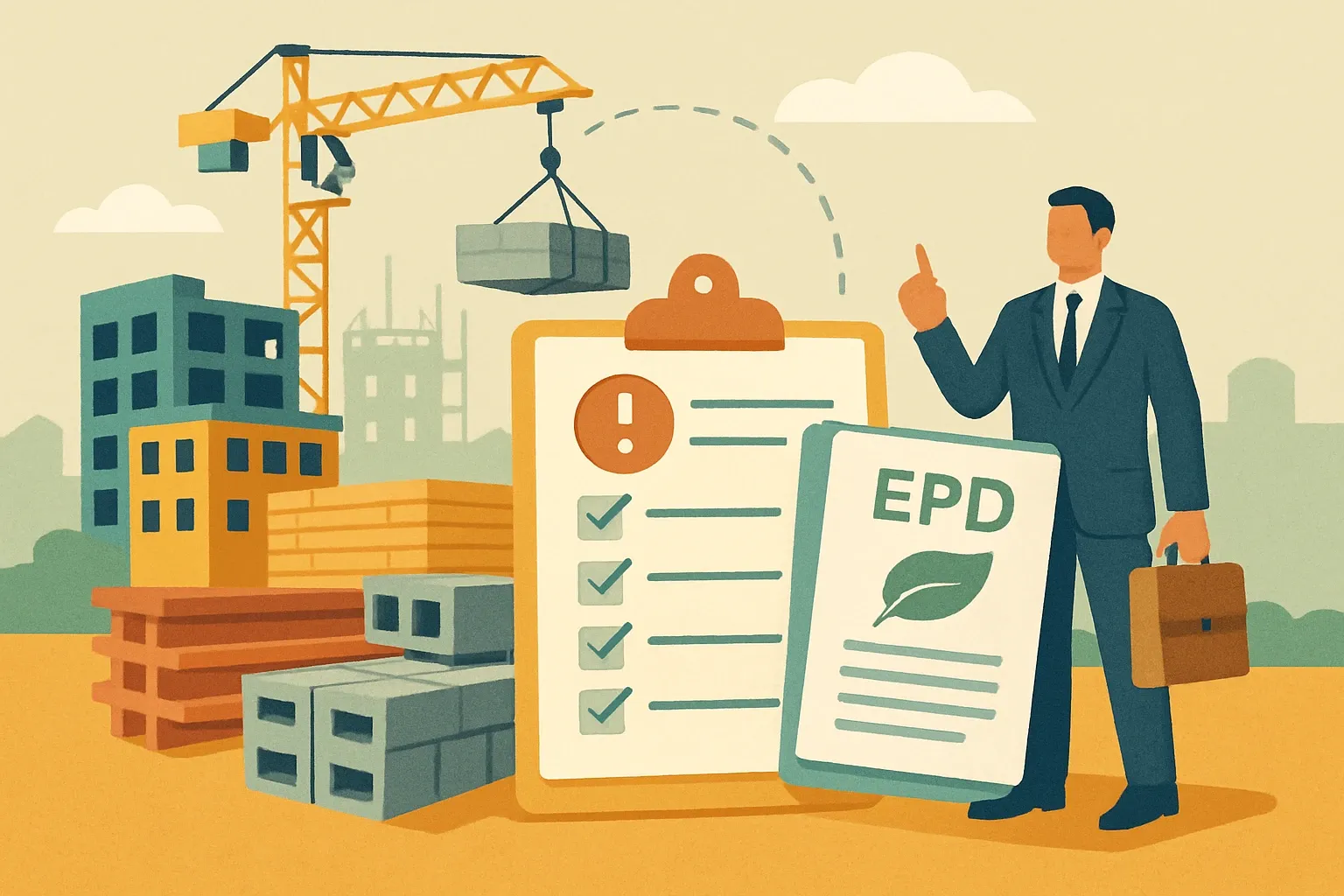 Generate an illustration for an article following this concept:

Compliance is coming for materials next
Fashion’s public reckoning on traceability is not a niche drama. It is a preview of how construction supply chains will be asked to prove what is in a product, where it came from, and how much carbon it carries. For manufacturers, that means EPDs and HPDs shift from nice‑to‑have to must‑have. Teams that get their documentation in order win faster bids and avoid fire‑drill compliance. Those who wait will find product lines paused at the worst possible moment.

Ensure that you use no text, as this illustration will be used on international translations of the article..

Use an illustrative style (e.g. isometic) and don't generate in a photorealistic style.
