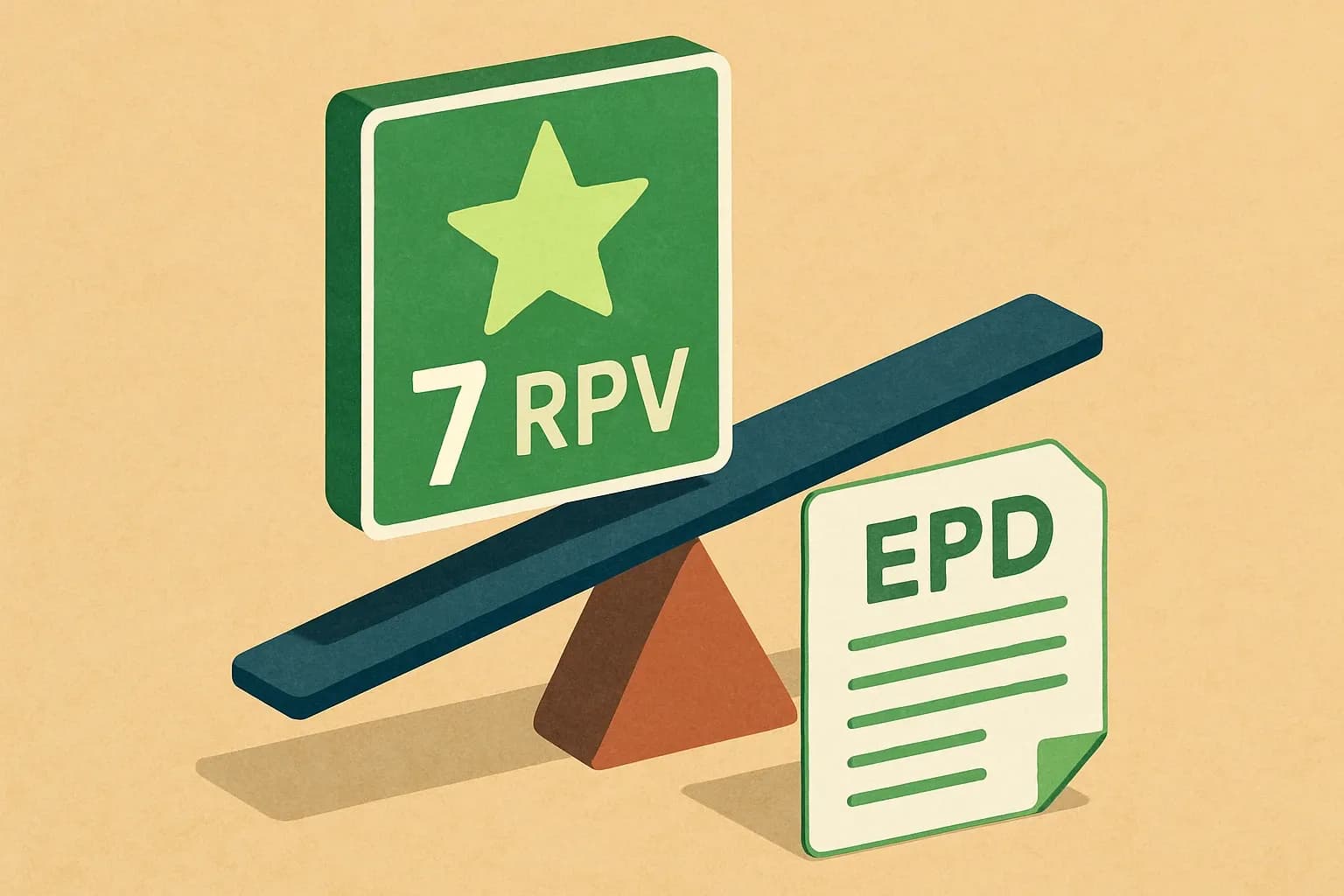 Generate an illustration for an article following this concept:

Green Star lifts EPD value to 7 RPV
Australia just made product‑specific EPDs more valuable in Green Star. If you sell into projects that chase those bright green plaques, this tweak converts environmental paperwork into more rating credit. It also applies retrospectively, so existing, verified EPDs can start pulling extra weight right now.

Ensure that you use no text, as this illustration will be used on international translations of the article..

Use an illustrative style (e.g. isometic) and don't generate in a photorealistic style.