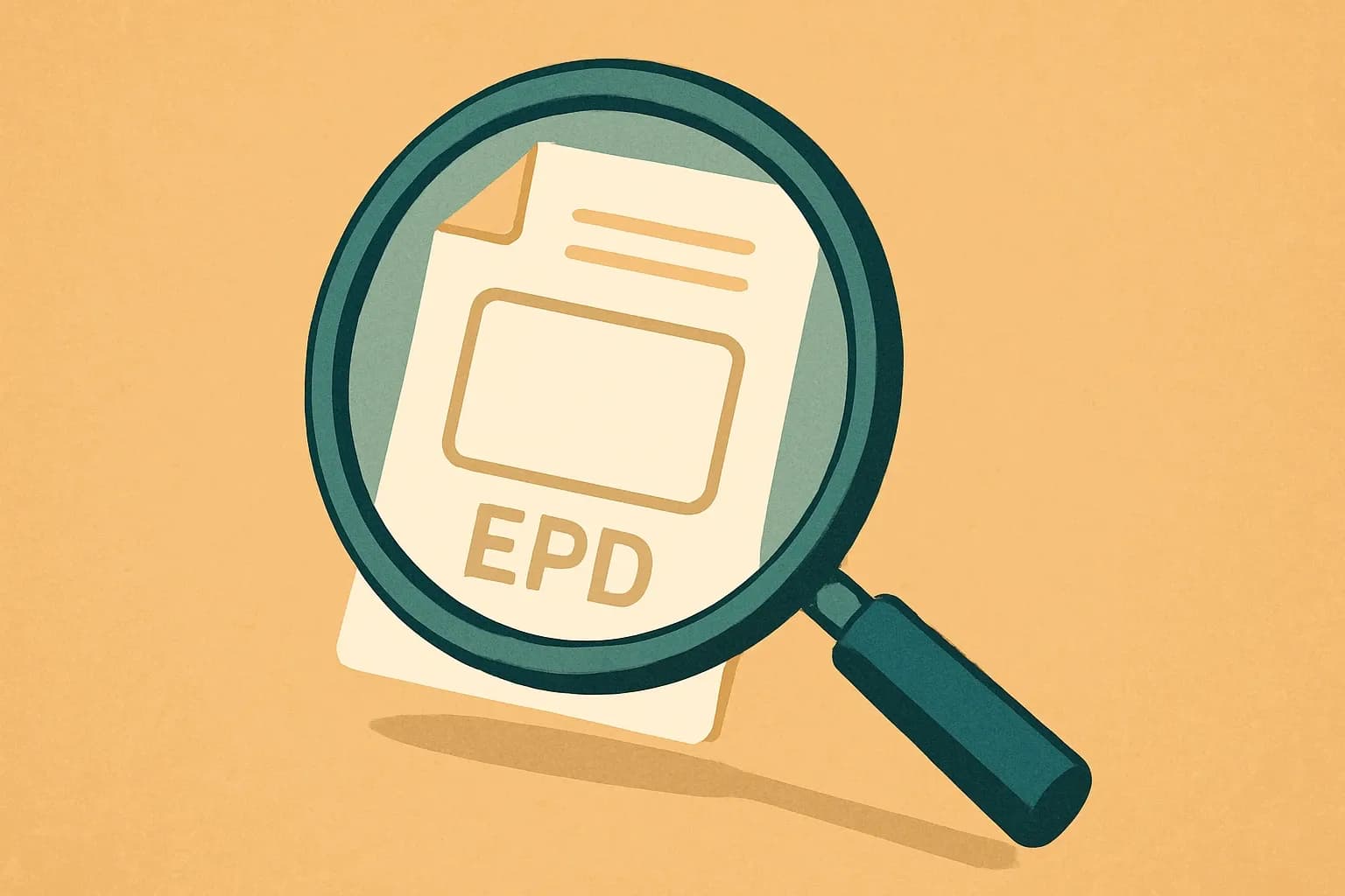 Magnifier hovering over a blank document icon labeled “Missing EPD,” hinting at risk of being excluded from bids.