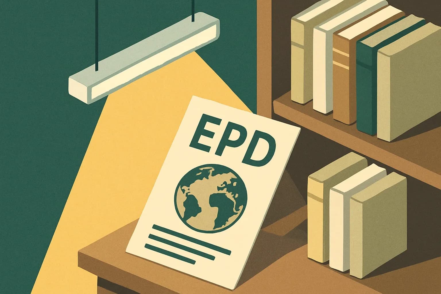 Generate an illustration for an article following this concept:

RZB’s first EPDs light the way
A German mainstay in professional lighting just flipped on a new kind of visibility. RZB has published its first Environmental Product Declarations for core indoor luminaires. That single move puts their spec sheets on a different shelf and helps project teams compare apples to apples on carbon without guesswork.

Ensure that you use no text, as this illustration will be used on international translations of the article..

Use an illustrative style (e.g. isometic) and don't generate in a photorealistic style.
