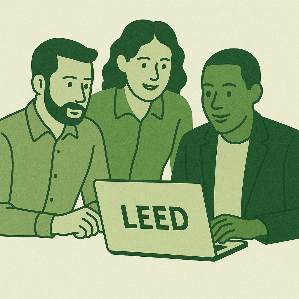 Team looking at LEED on laptop