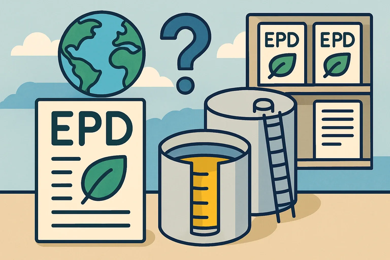 Generate an illustration for an article following this concept:

Is there an industry wide EPD for tank linings?
Short answer: not today. As of December 2025, no industry‑wide or sector average EPD specific to tank linings exists in the major EPD program libraries in the US or Europe. If your spec calls for an Environmental Product Declaration for a tank lining, a product‑specific EPD is the practical path and the commercial edge.

Ensure that you use no text, as this illustration will be used on international translations of the article..

Use an illustrative style (e.g. isometic) and don't generate in a photorealistic style.