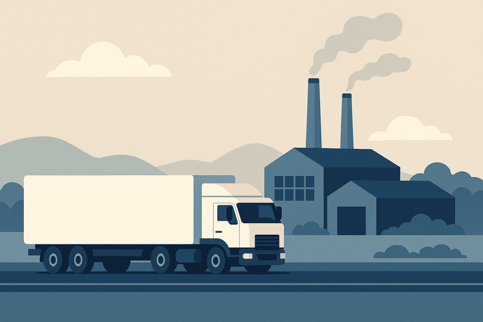 Truck on road with factory in background