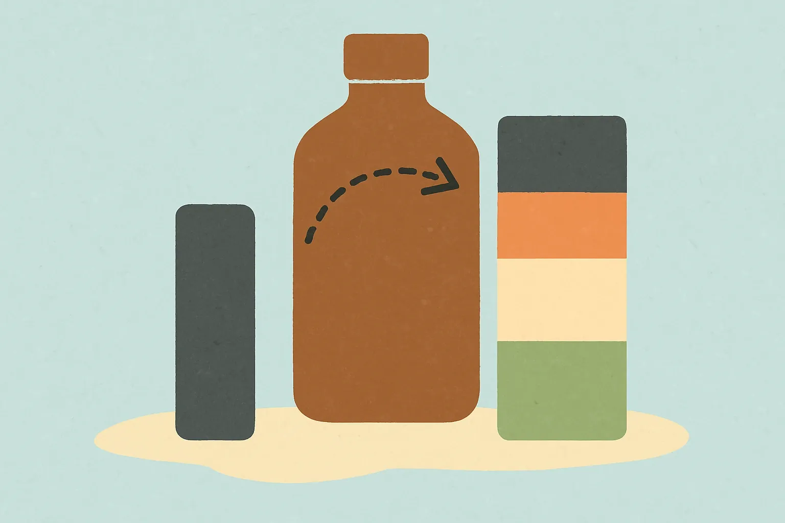 A single carbon bar morphs into a four‑segment stacked bar labeled fossil, biogenic, land‑use change, and total, set against a simple product silhouette.