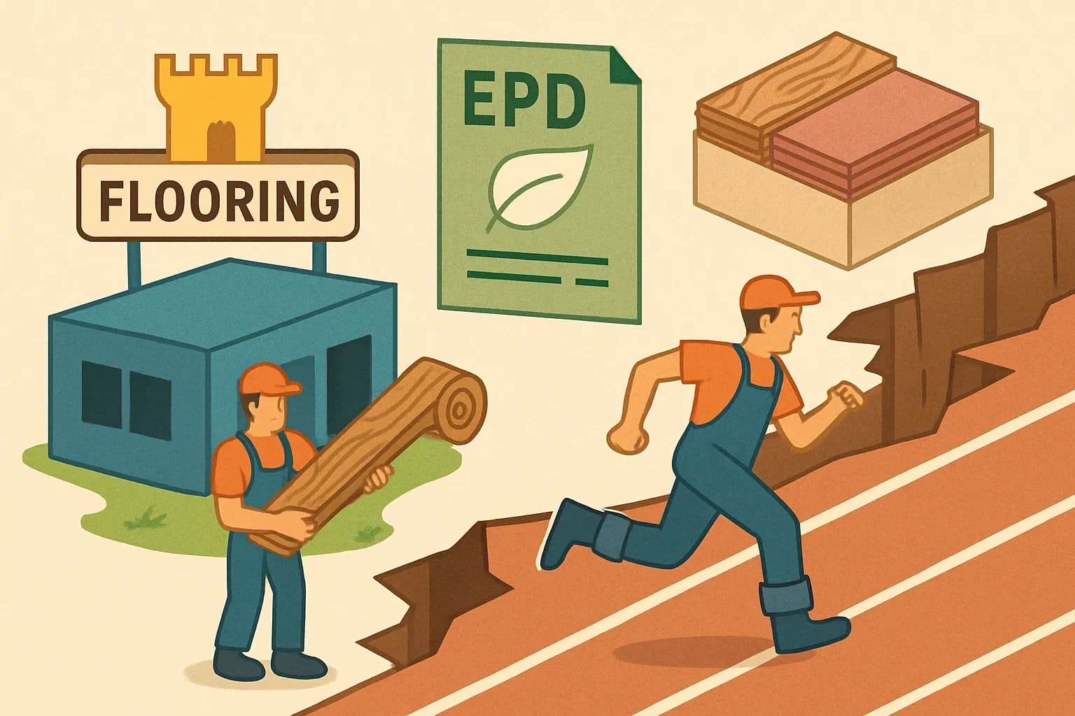 Generate an illustration for an article following this concept:
Kingdom Flooring, EPDs, and the spec gap
Kingdom Flooring at kingdom-flooring.com is a Texas‑based retailer‑installer that sells carpet and luxury vinyl plank, not a manufacturer. That matters for EPDs because projects usually need product‑specific, third‑party verified declarations tied to the brand on the box. If your team bids into LEED‑aiming jobs without those, you start the race with ankle weights.
Ensure that you use no text, as this illustration will be used on international translations of the article..
Use an illustrative style (e.g. isometic) and don't generate in a photorealistic style.