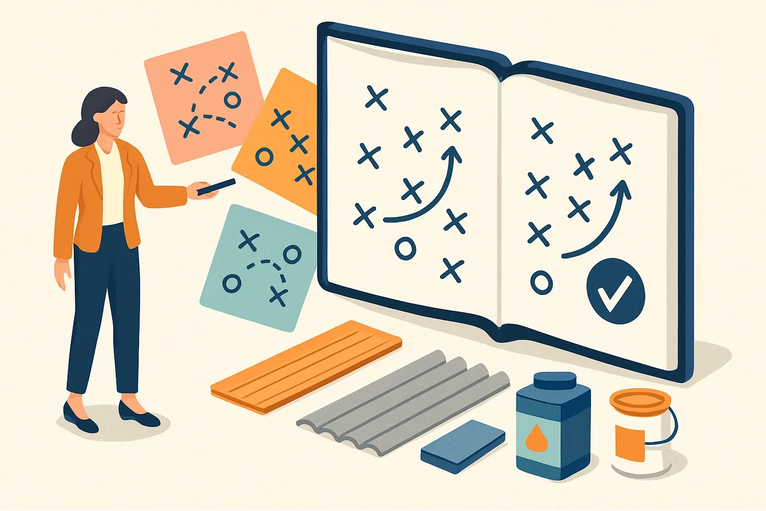Generate an illustration for an article following this concept:
One Playbook for EPD and HPD Investments
When product platforms run their own EPD and HPD plays, portfolios splinter. Teams buy duplicate studies, pick different PCRs, and miss spec opportunities. A single corporate strategy turns scattered efforts into a reusable engine that covers flooring, roofing, coatings, and paint without slowing the business units that win in their niches.
Ensure that you use no text, as this illustration will be used on international translations of the article..
Use an illustrative style (e.g. isometic) and don't generate in a photorealistic style.