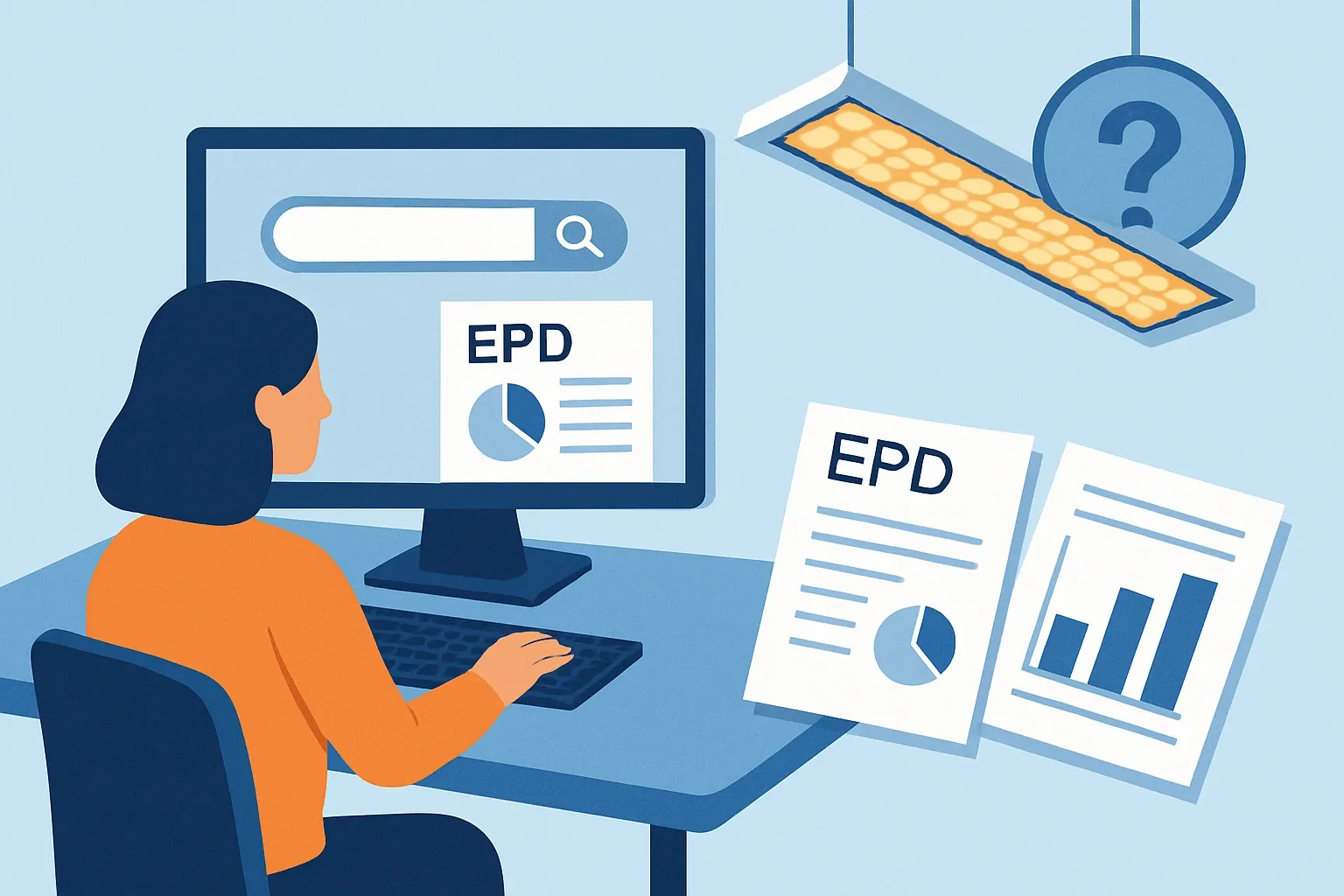 Generate an illustration for an article following this concept:
Is There an Industry-wide EPD for LED Luminaires?
Manufacturers often search for an “industry-wide EPD” or “sector average EPD” for LED lighting fixtures to satisfy specifications quickly. Here is the straight answer, plus what exists instead, who already publishes luminaire EPDs in different regions, and why a product-specific EPD is usually the smarter commercial move.
Ensure that you use no text, as this illustration will be used on international translations of the article..
Use an illustrative style (e.g. isometic) and don't generate in a photorealistic style.